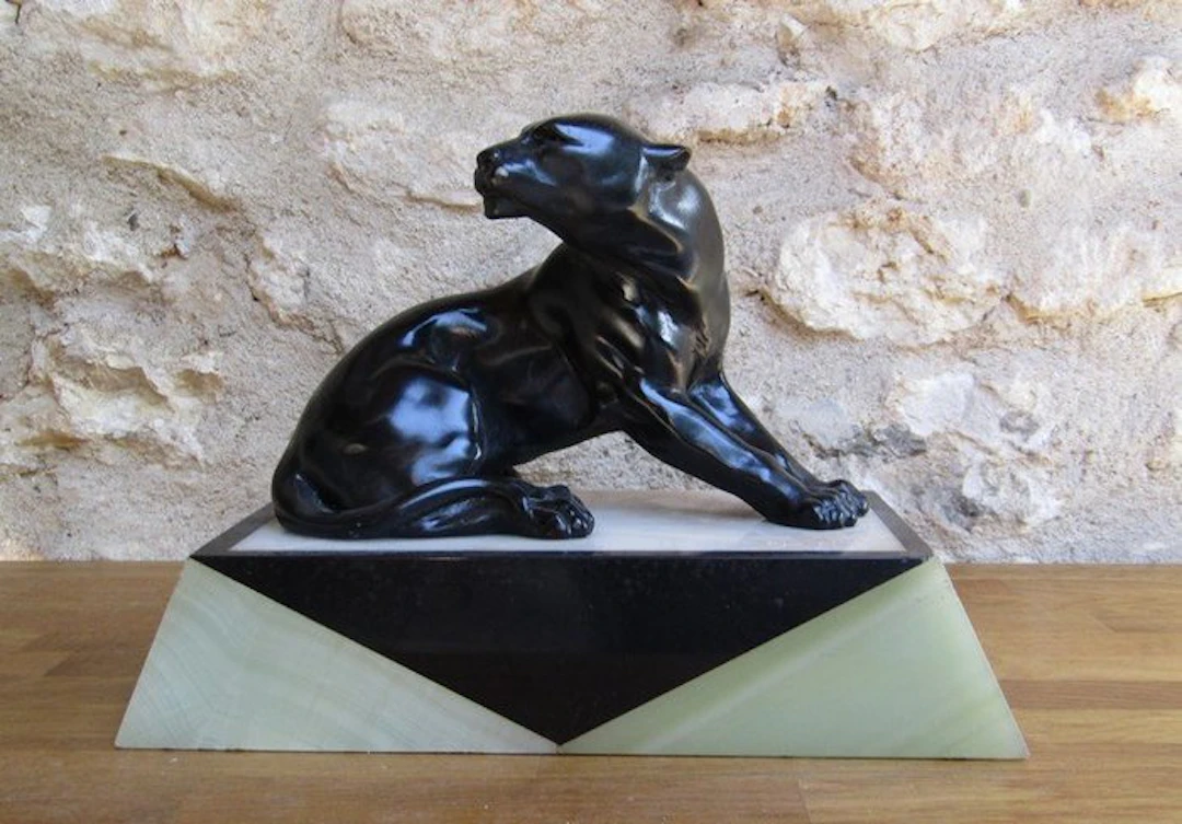 Limousin - Sculpture, pantere noire art deco - 20 cm - Spelter