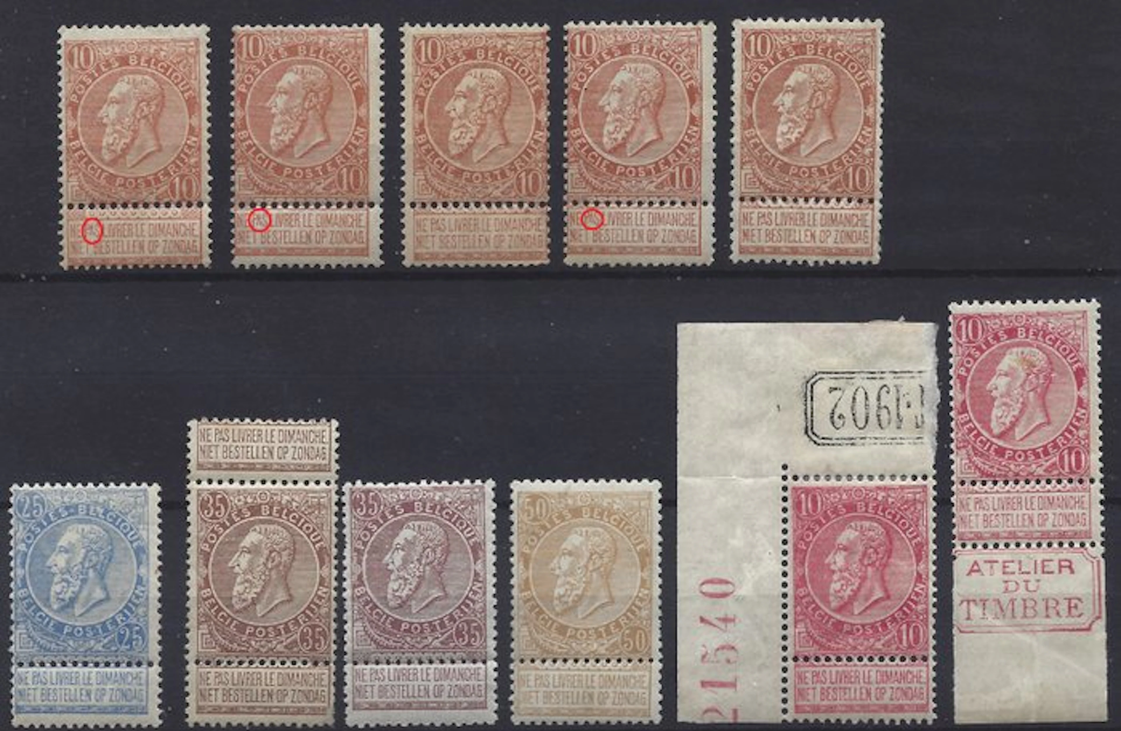 Belgium - COB 57, 58, 60, 61, 62 new without hinge - COB 57, 58, 60, 61, 62