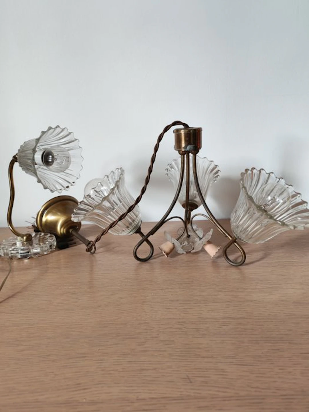 Chandelier (2) - glass and metal - lighting kit
