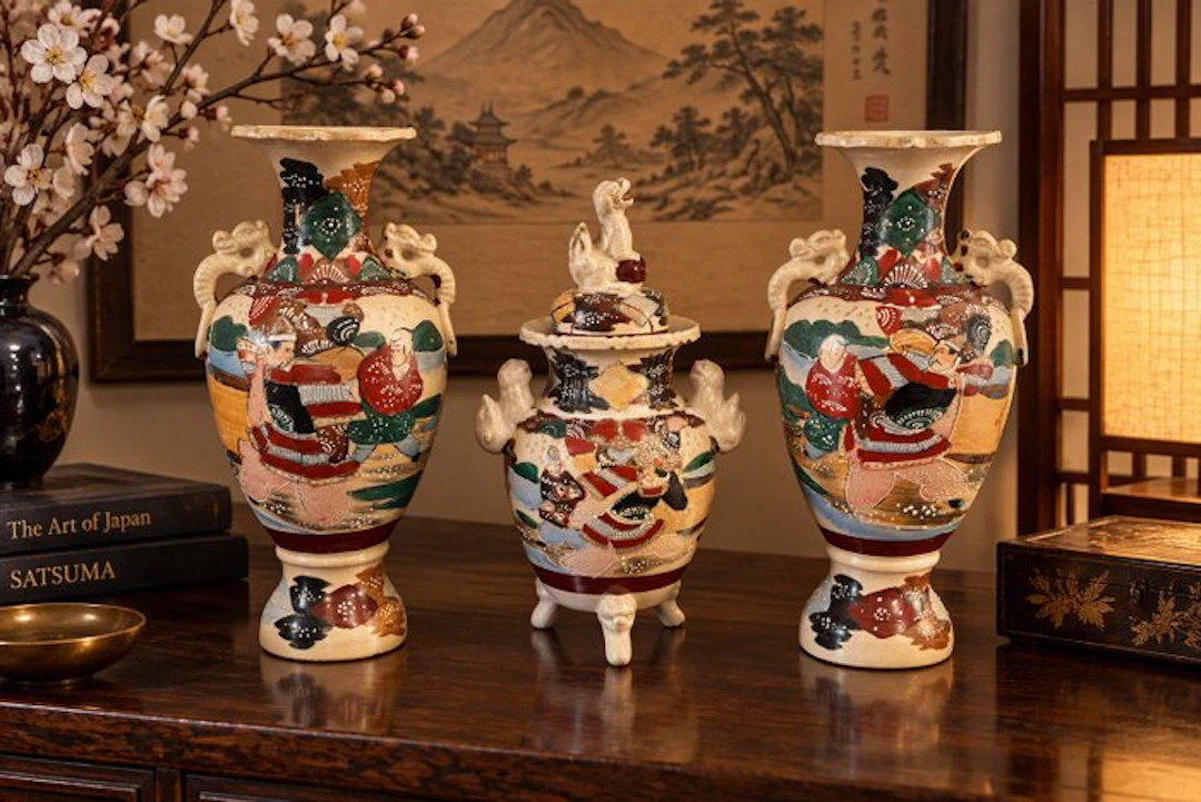 Vase - Earthenware - Japan - three-piece set (No reserve price)