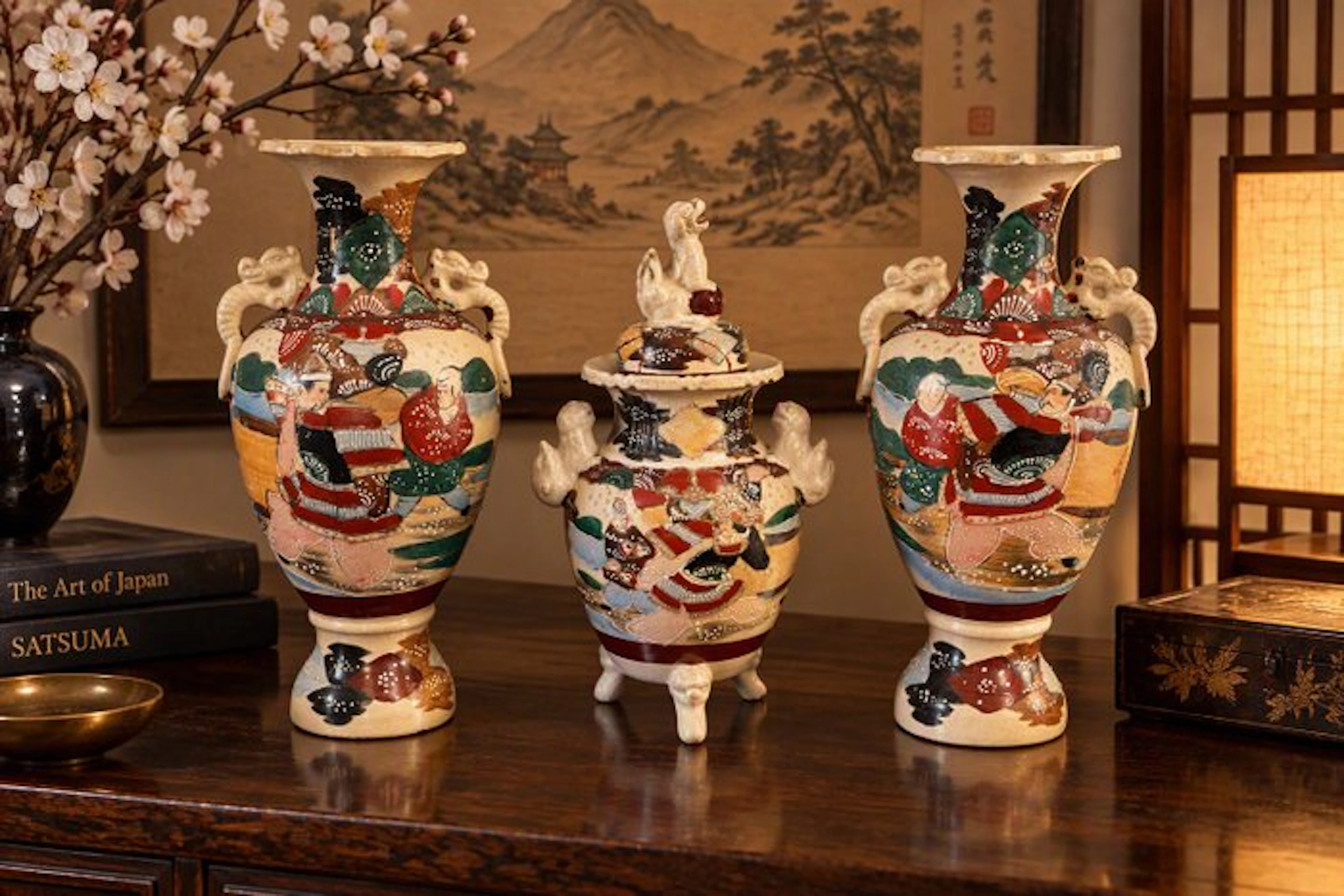 Vase - Earthenware - Japan - three-piece set (No reserve price)