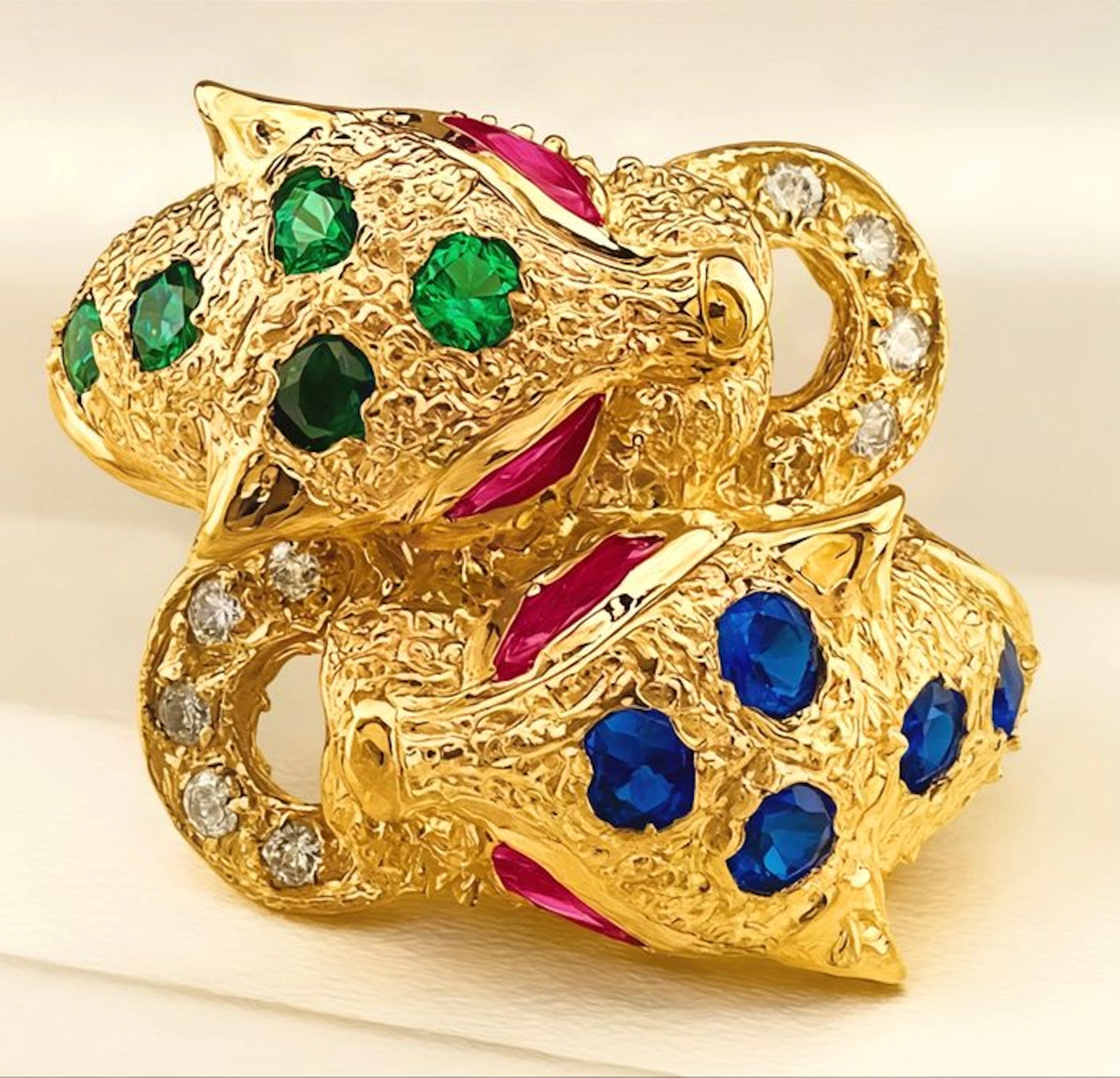 No reserve price - Ring - 9 kt. Yellow gold, Silver Ruby - Diamond