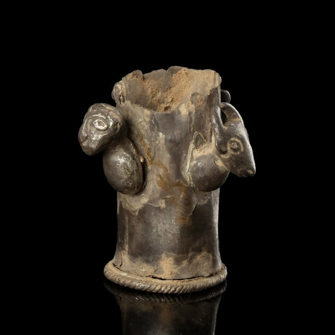 Ancient Silver Ceremonial Staff-End with Bull