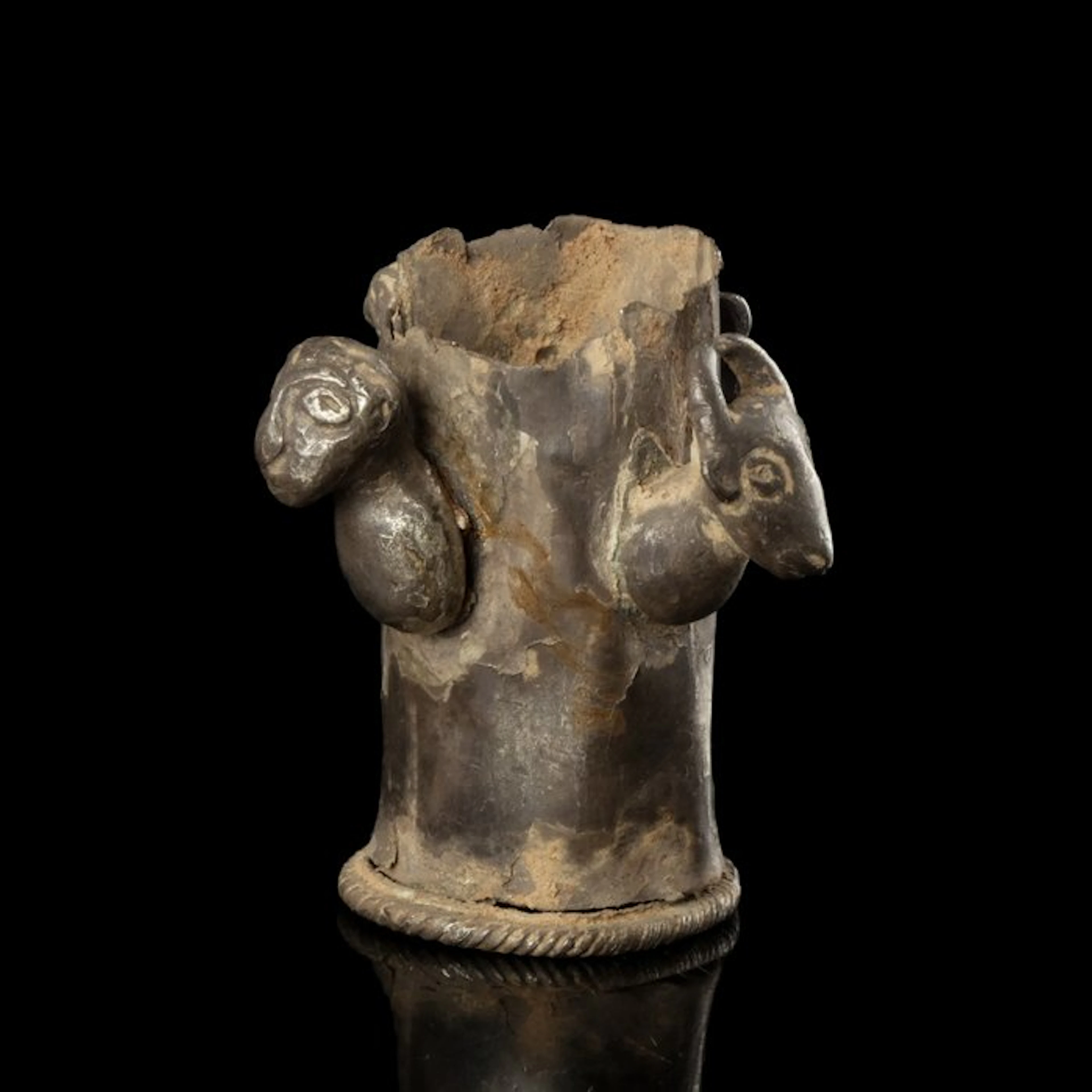 Ancient Silver Ceremonial Staff-End with Bull