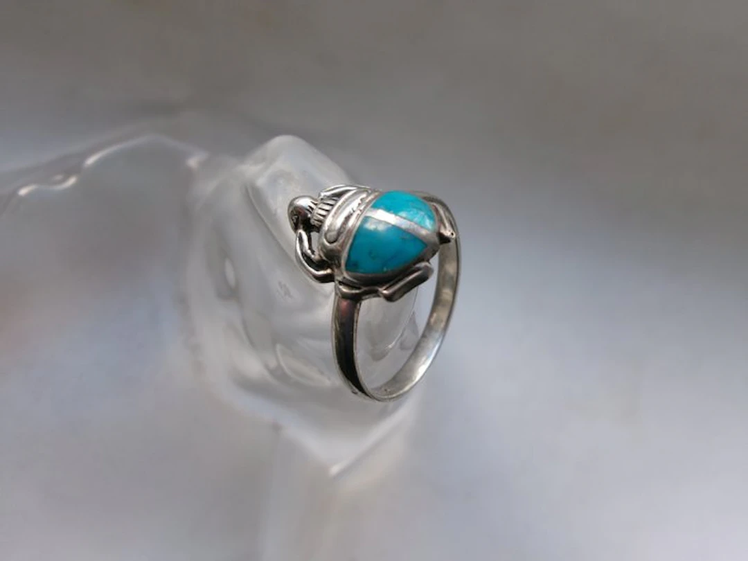 Silver, Scarab with Enamel - Ring - Art Deco Egyptian Revival