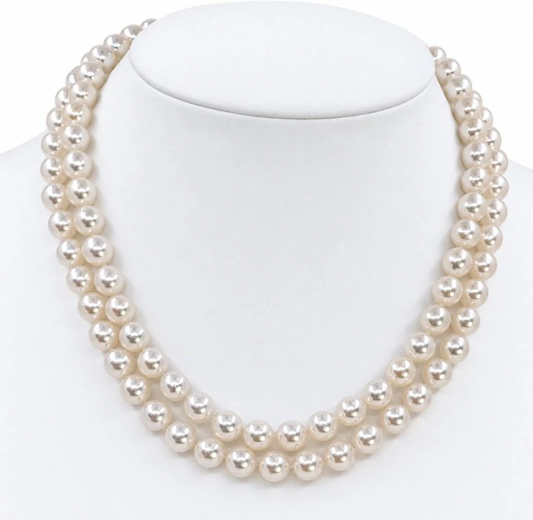 Necklace Silver, 8.0x8.5mm Bright Akoya pearls