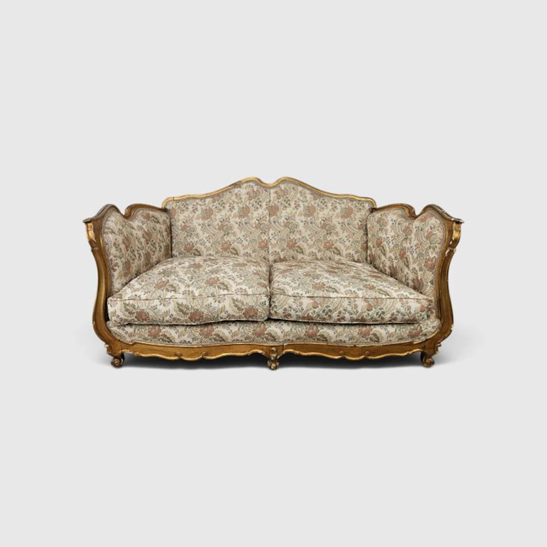 Sofa - Baroque sofa in carved wood, gold-lacquered. - Textile, Wood