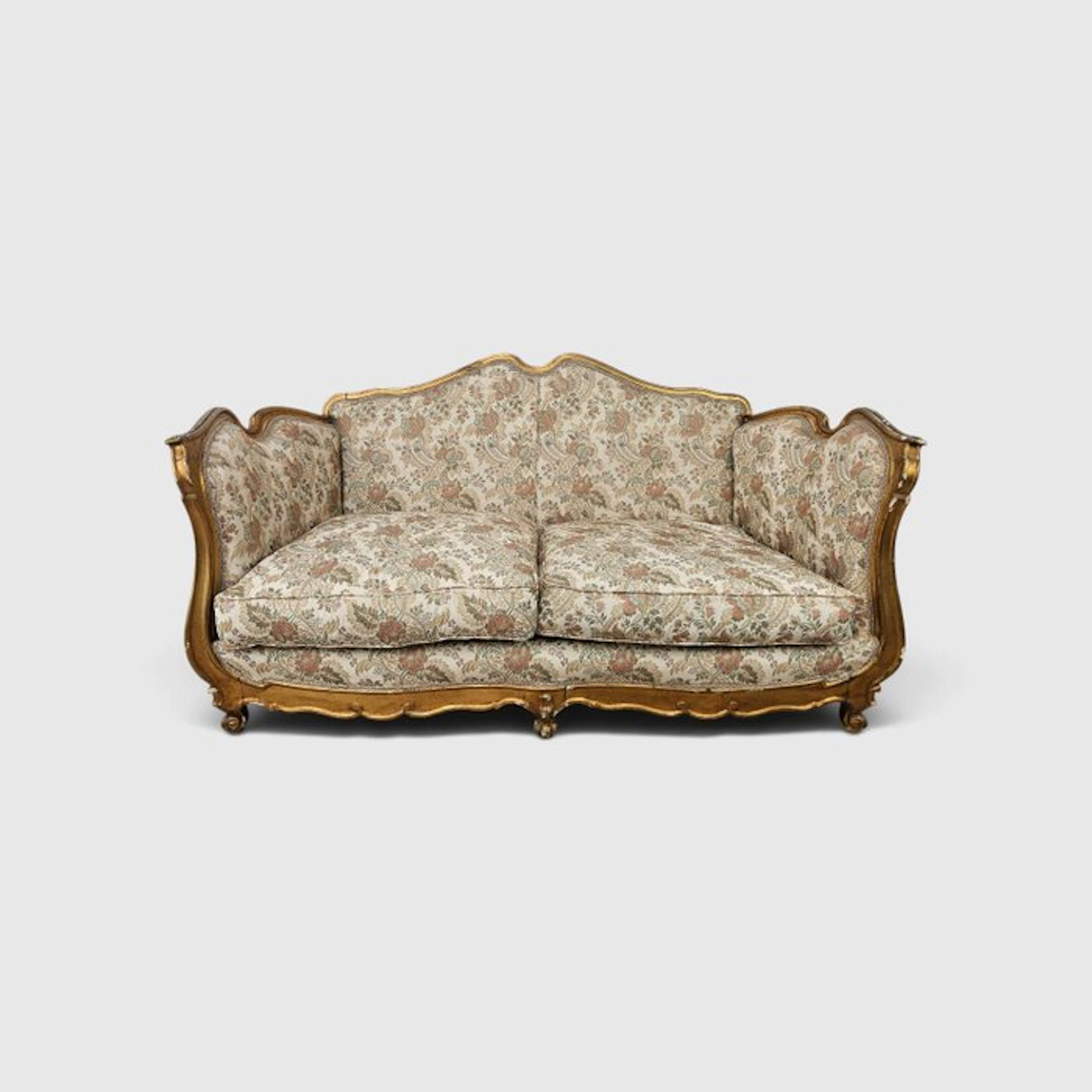 Sofa - Baroque sofa in carved wood, gold-lacquered. - Textile, Wood