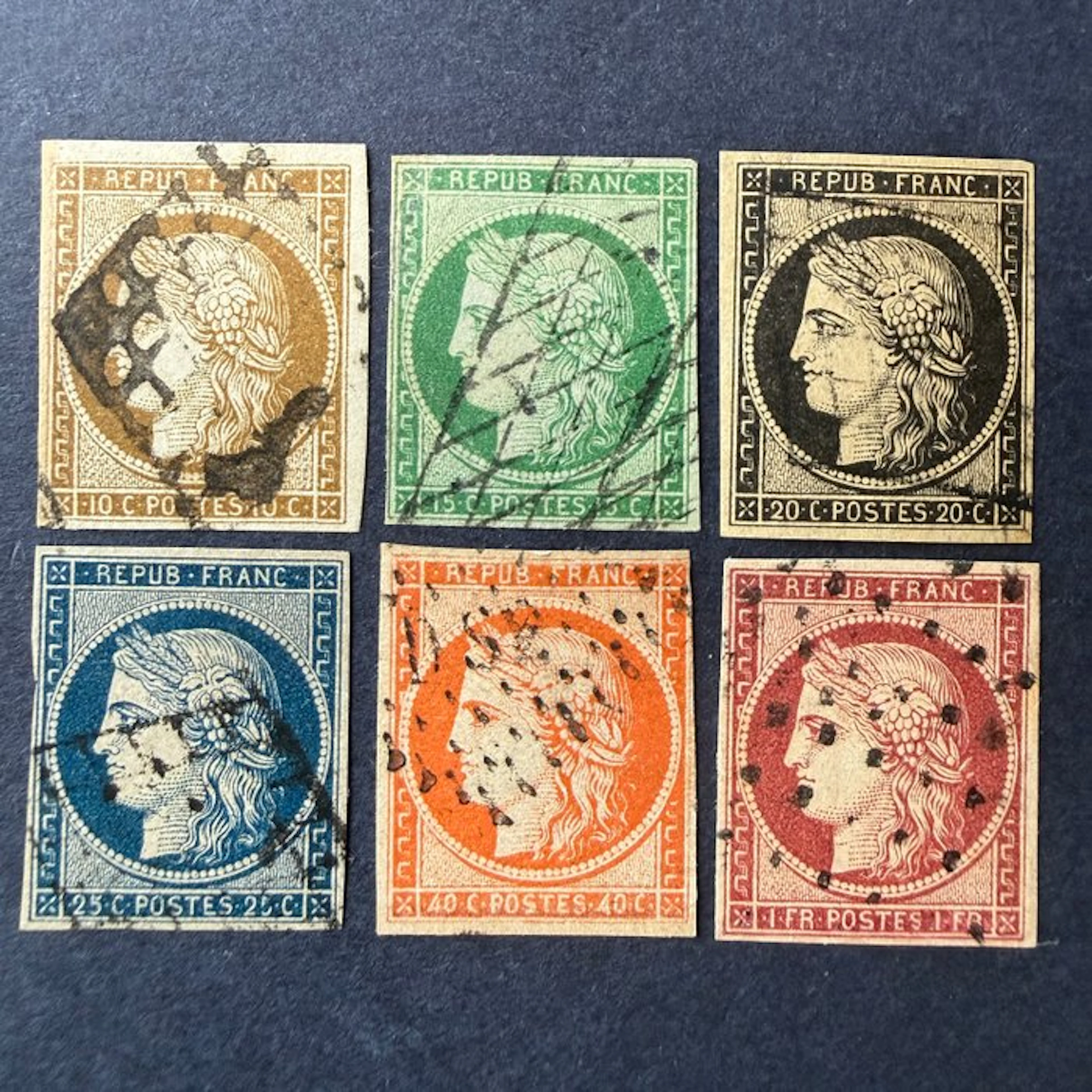 France - Yvert 1 to 6 "Ceres 1st series" in used (cancelled). Good/Very Good.