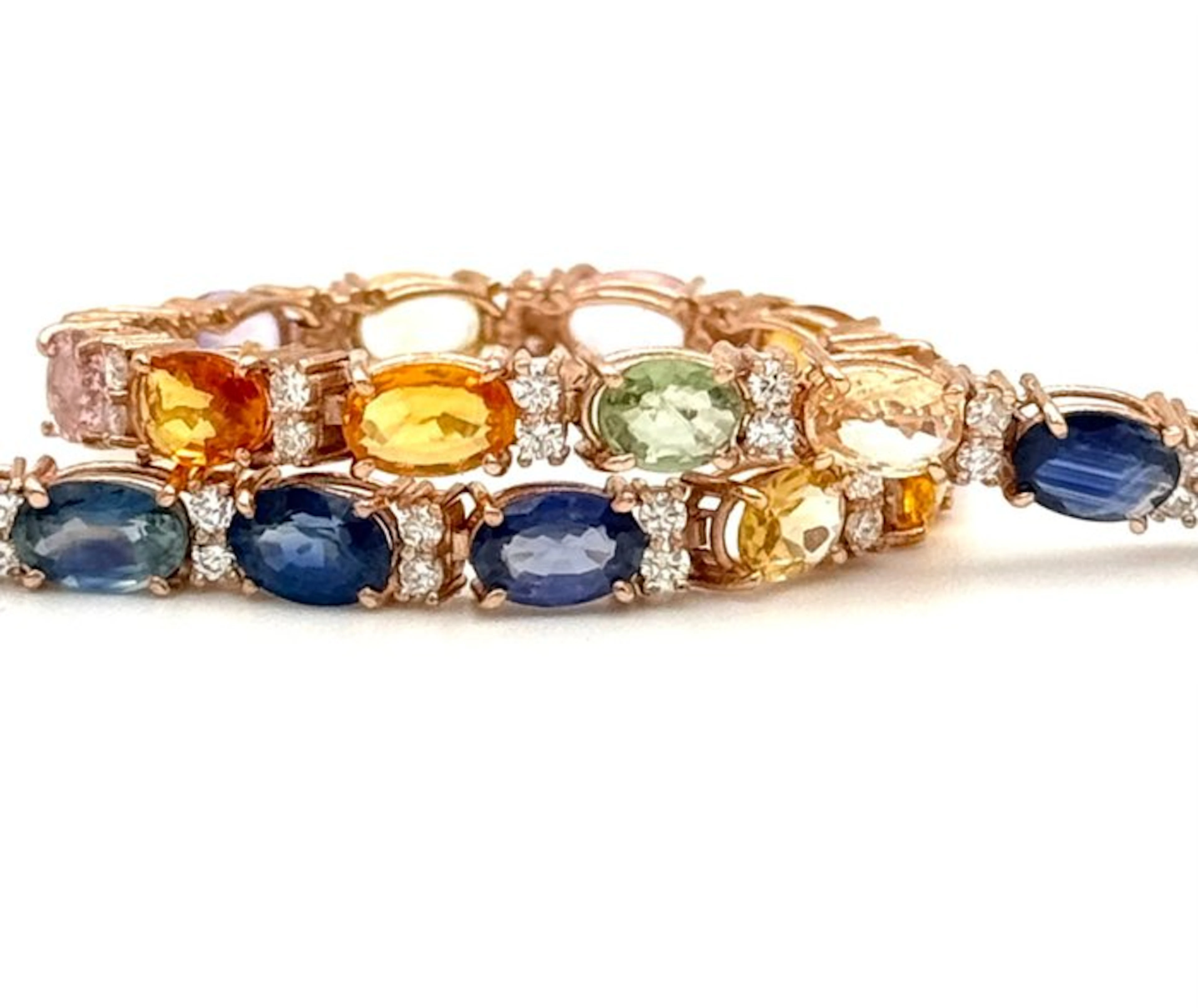 Tennis bracelet - 18 kt. Rose gold - 14.15ct. tw. Sapphire - Diamond