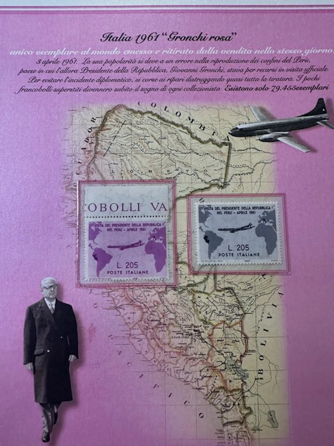 Italy 1961 - Pink Gronchi 205 Lire with presentation vignette MNH**