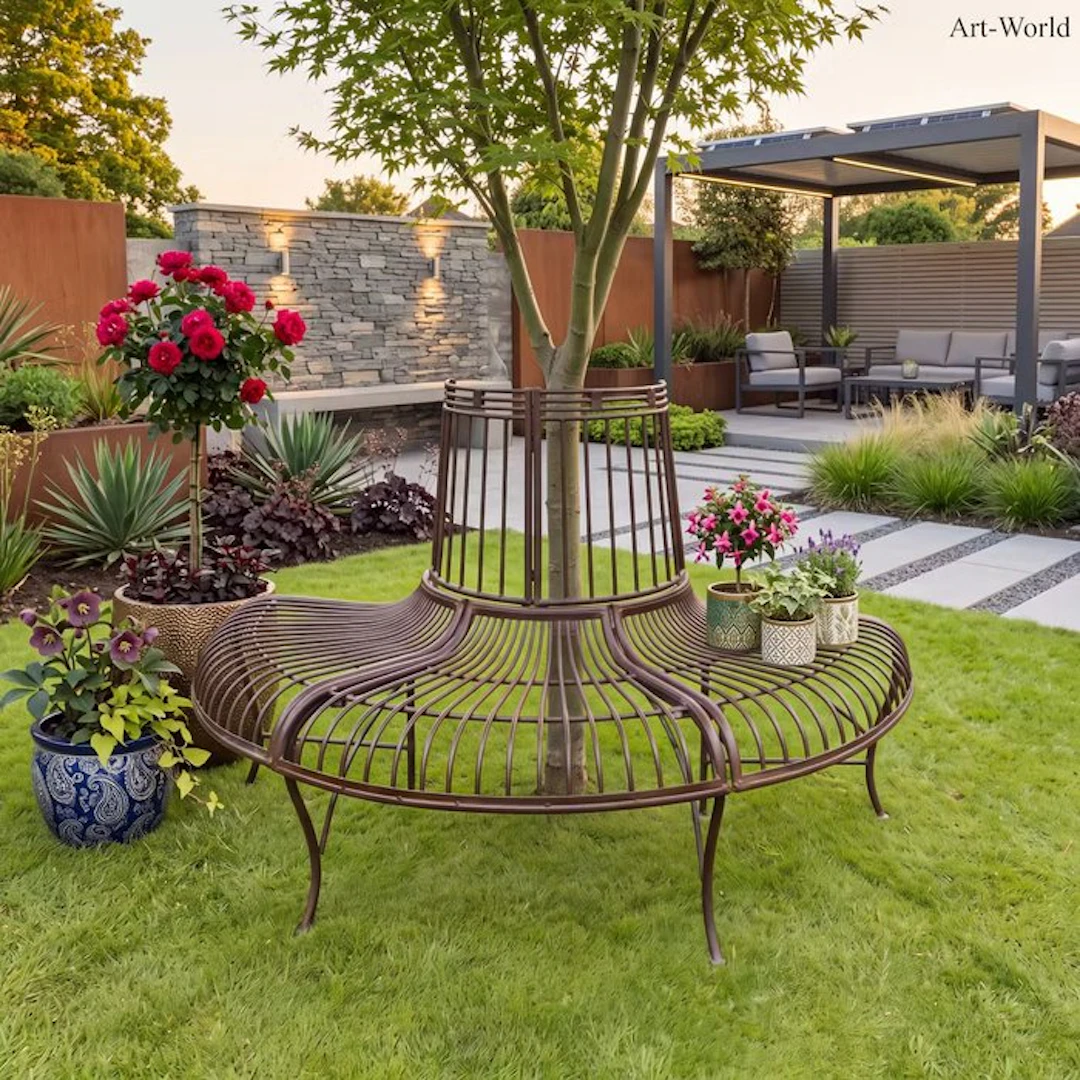 Bench - Iron - Half-round tree bench iron