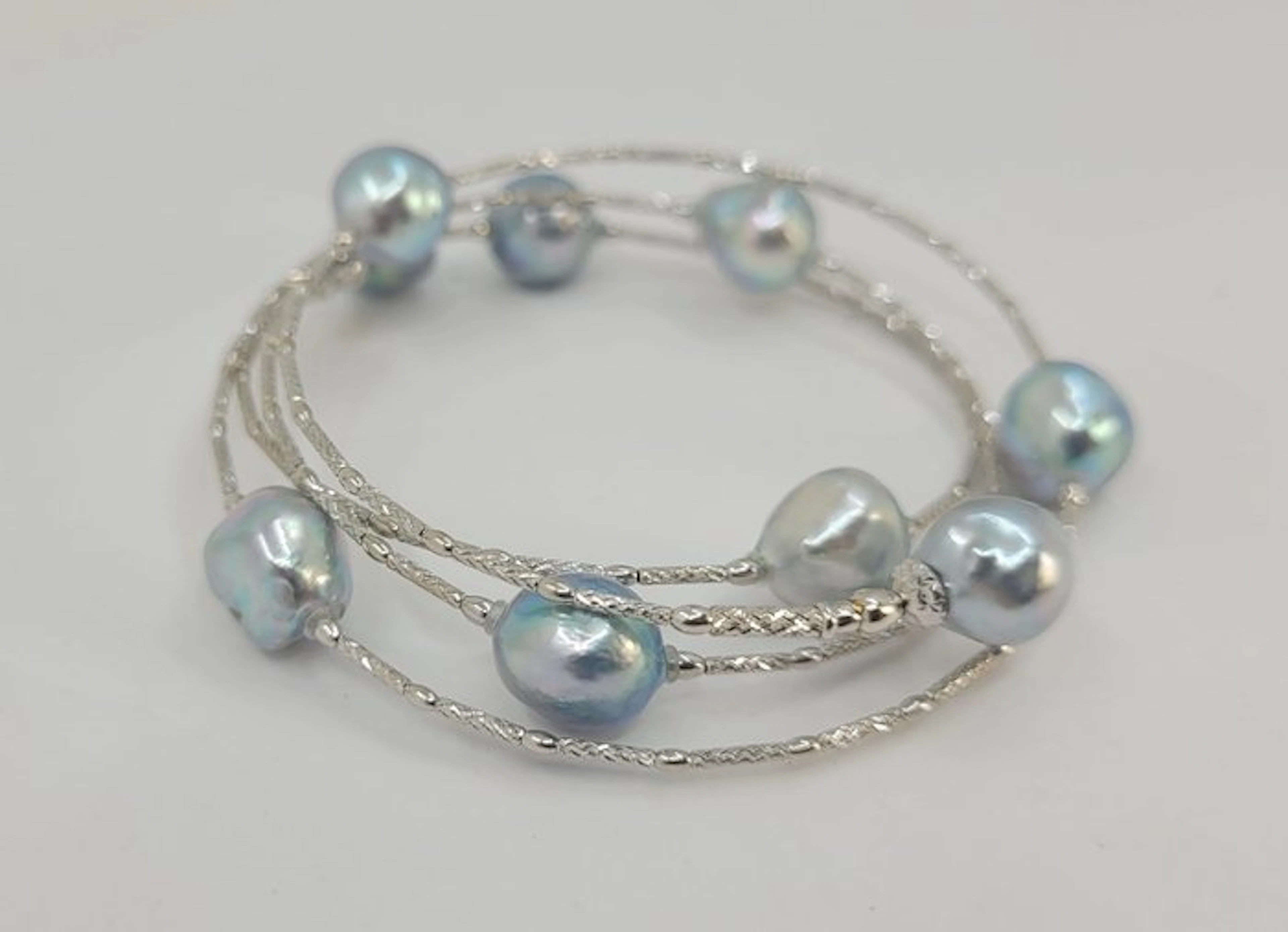 Bracelet - 18 kt. White gold, 8x9mm Silvery Akoya Pearls