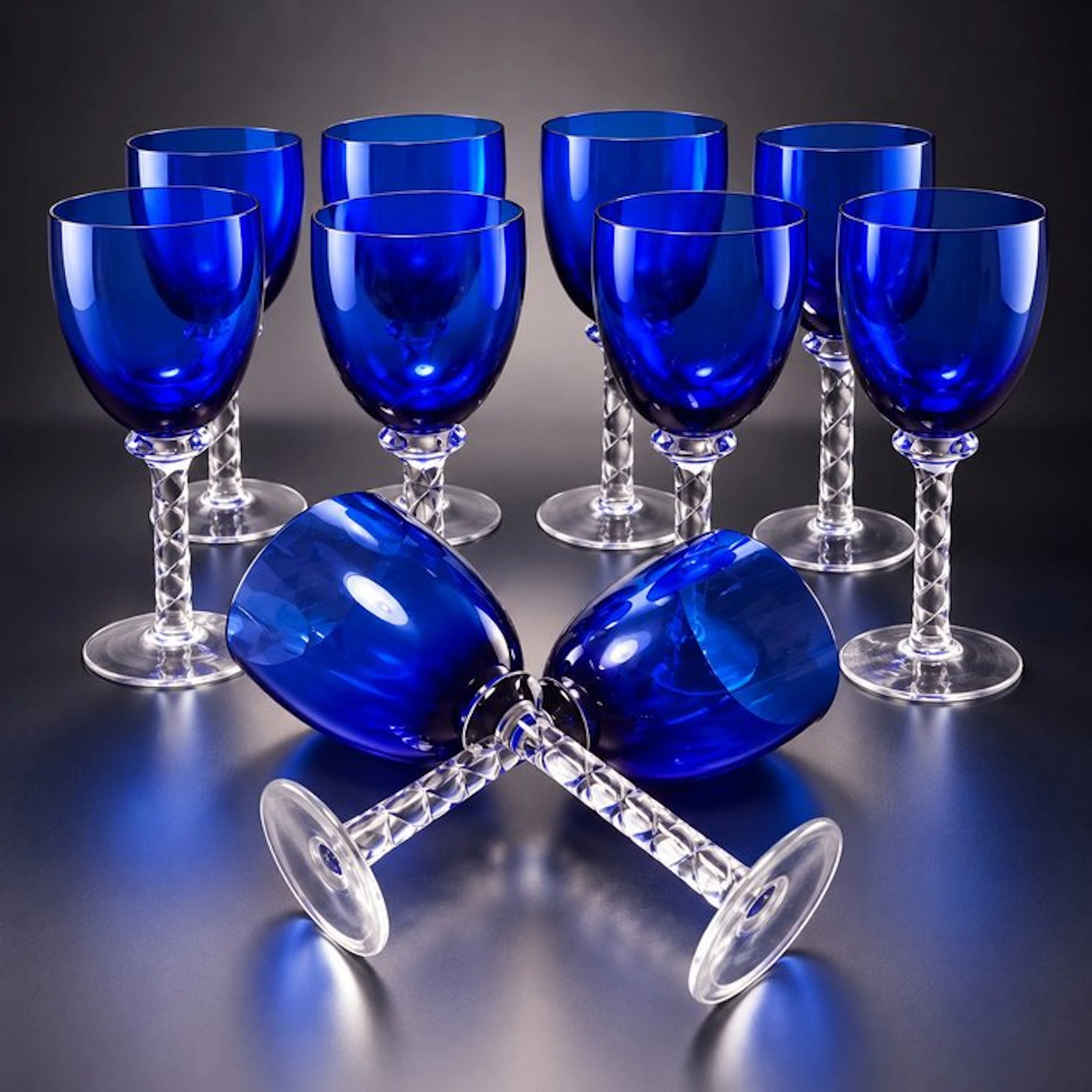 Verrerie française - Table service (10) - Cobalt blue...
