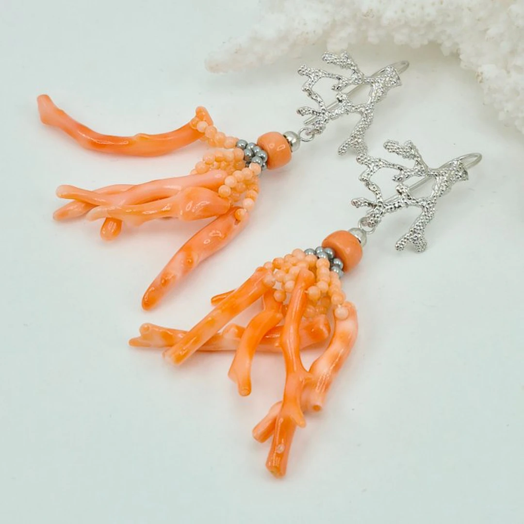 Coral - Silver, No Reserve - Earrings - PINK CORAL