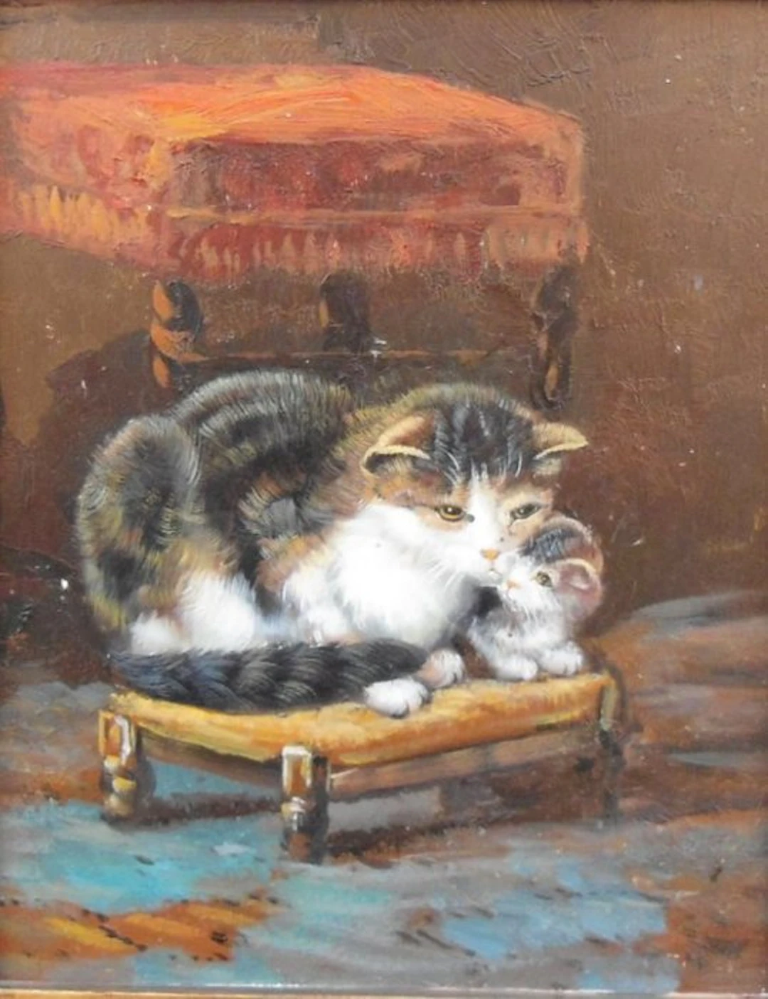 Hollandse school (XX) - Moeder poes met kitten