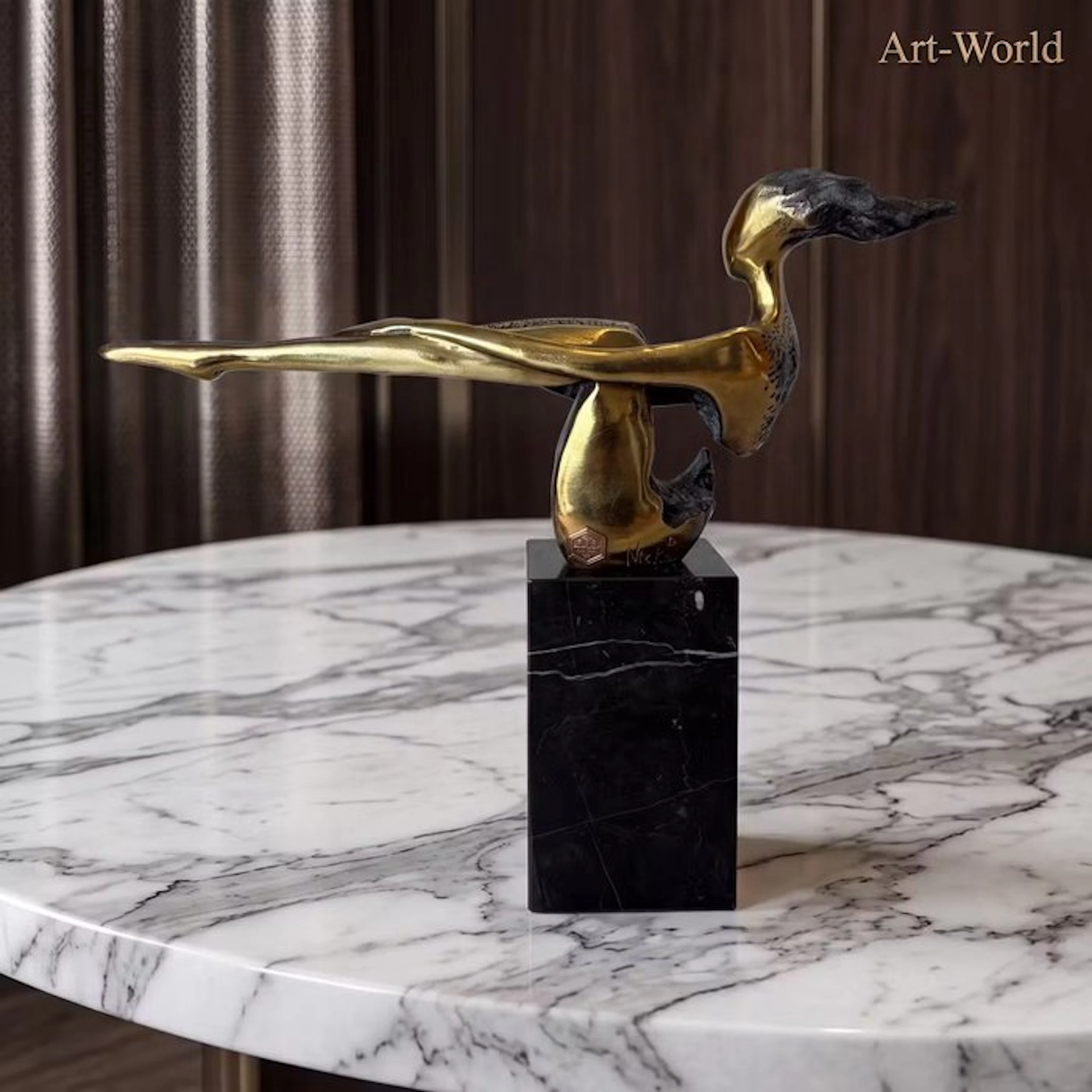 Statue, Modern bronzen sculptuur van een naakte vrouw - 29 cm - Bronze, Marble