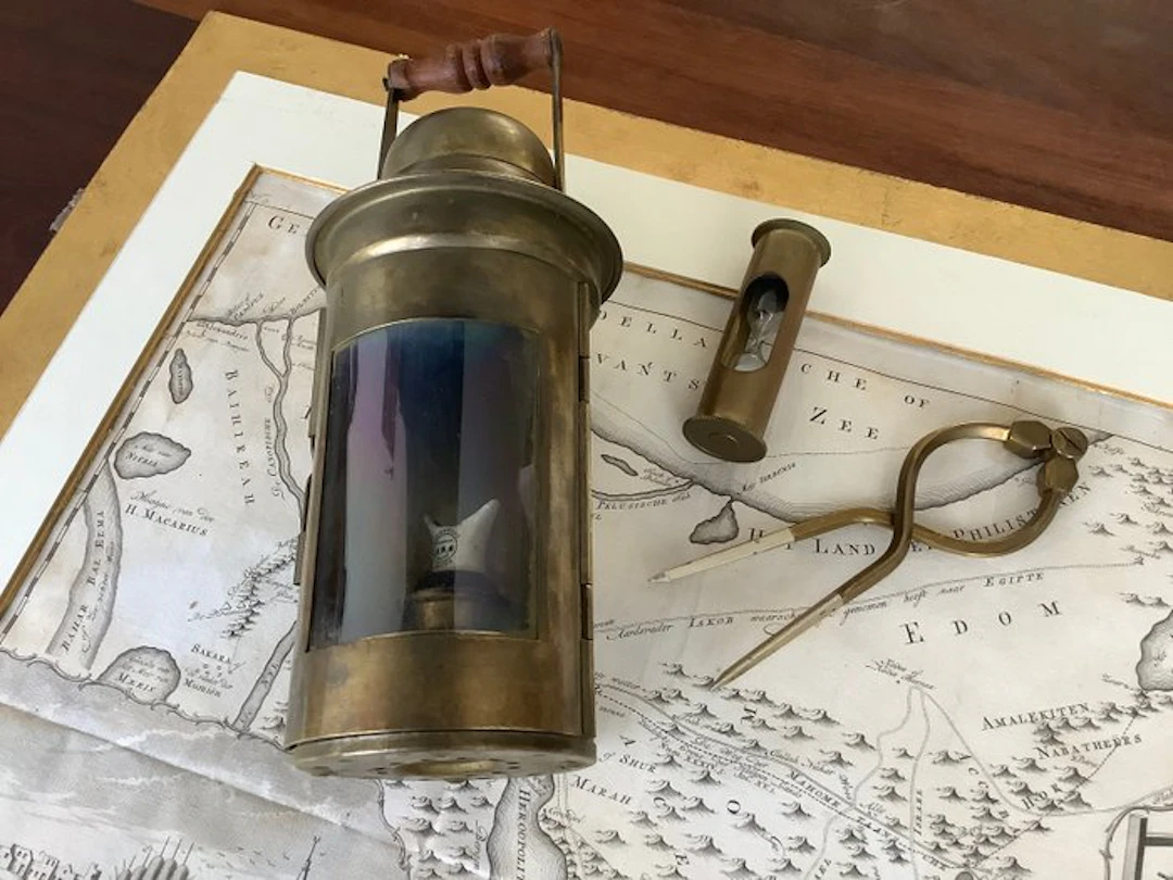 Maritime object (3) - Sherwoods Sound limited - Brass- Map lamp, passer and