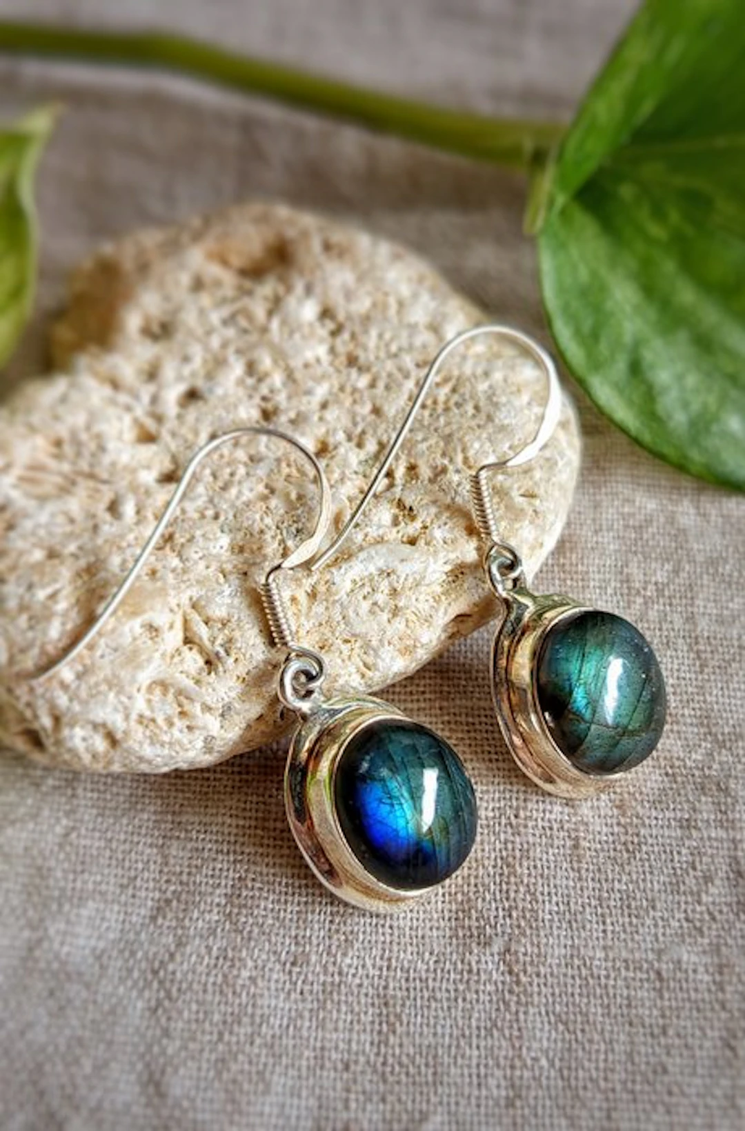 Sterling silver 925 hook earrings with green labradorite — top quality