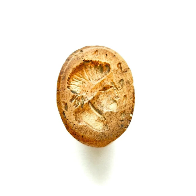 Silk Road, Central Asia Jasper King's Portrait Bead Seal Talisman - 25 mm