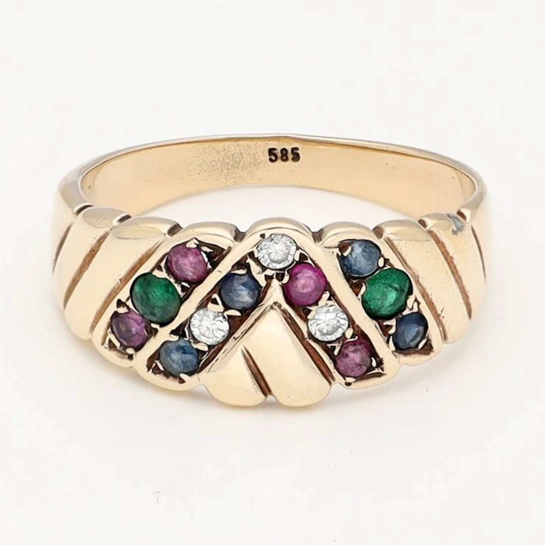 Ring - 14 kt. Yellow gold Diamond (Natural) - Sapphire Ruby Emerald
