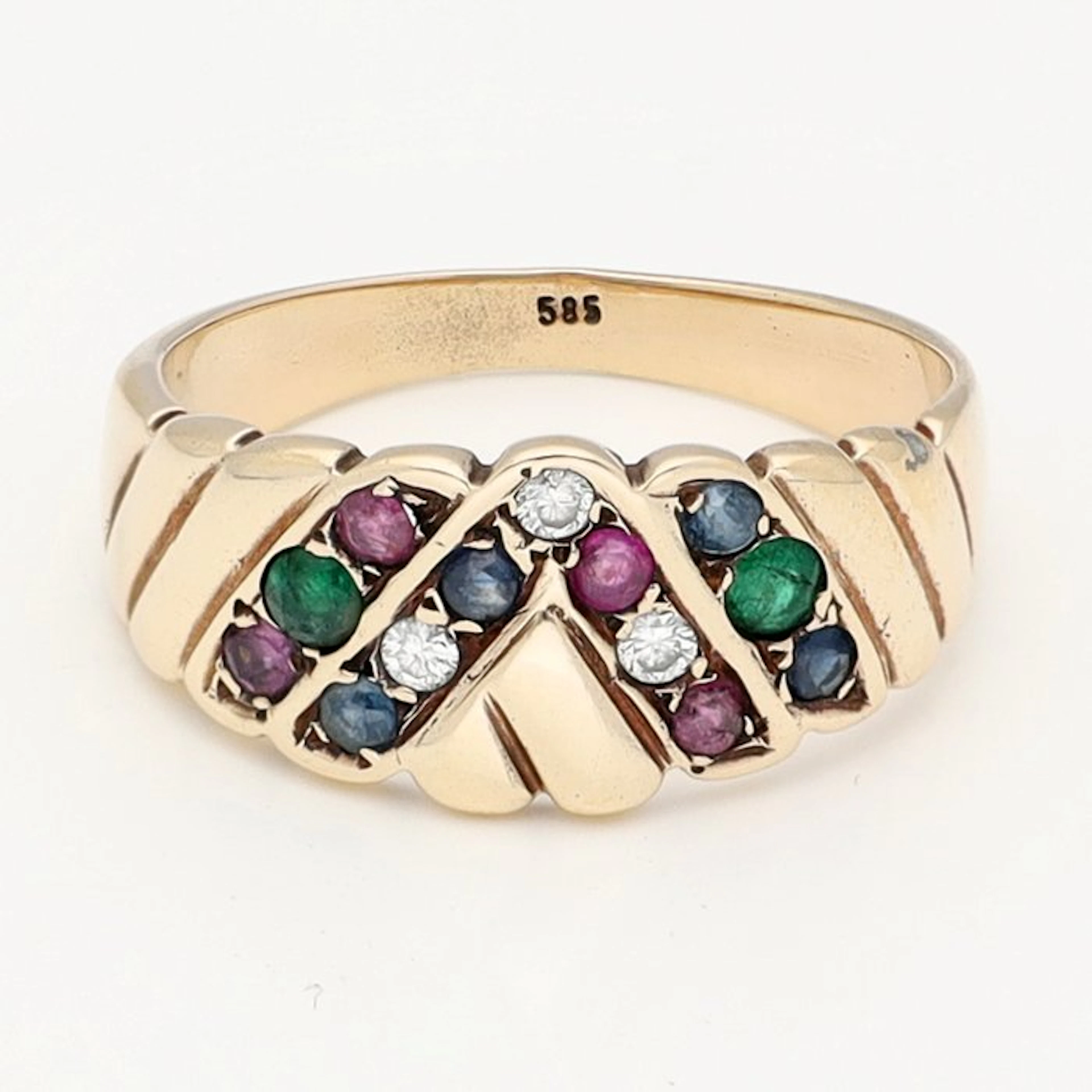 Ring - 14 kt. Yellow gold Diamond (Natural) - Sapphire Ruby Emerald