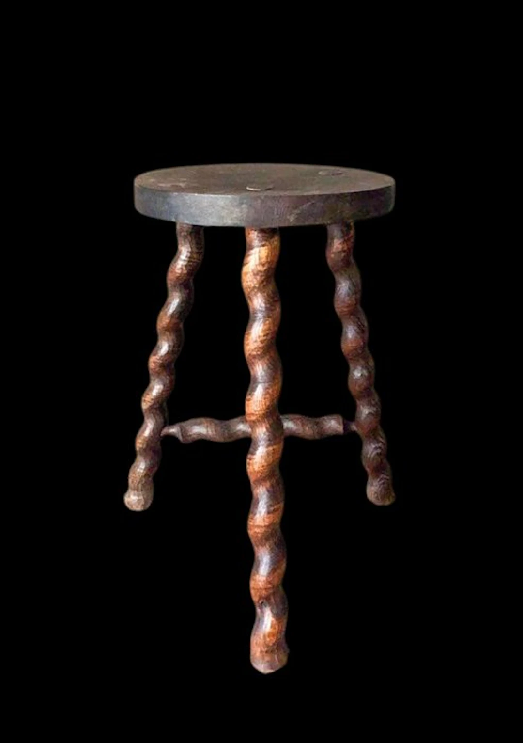Ancien tabouret tripode de métier en bois massif - Stool - Wood
