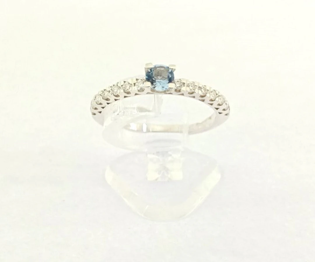 No reserve price - Ring Silver Aquamarine - Diamond