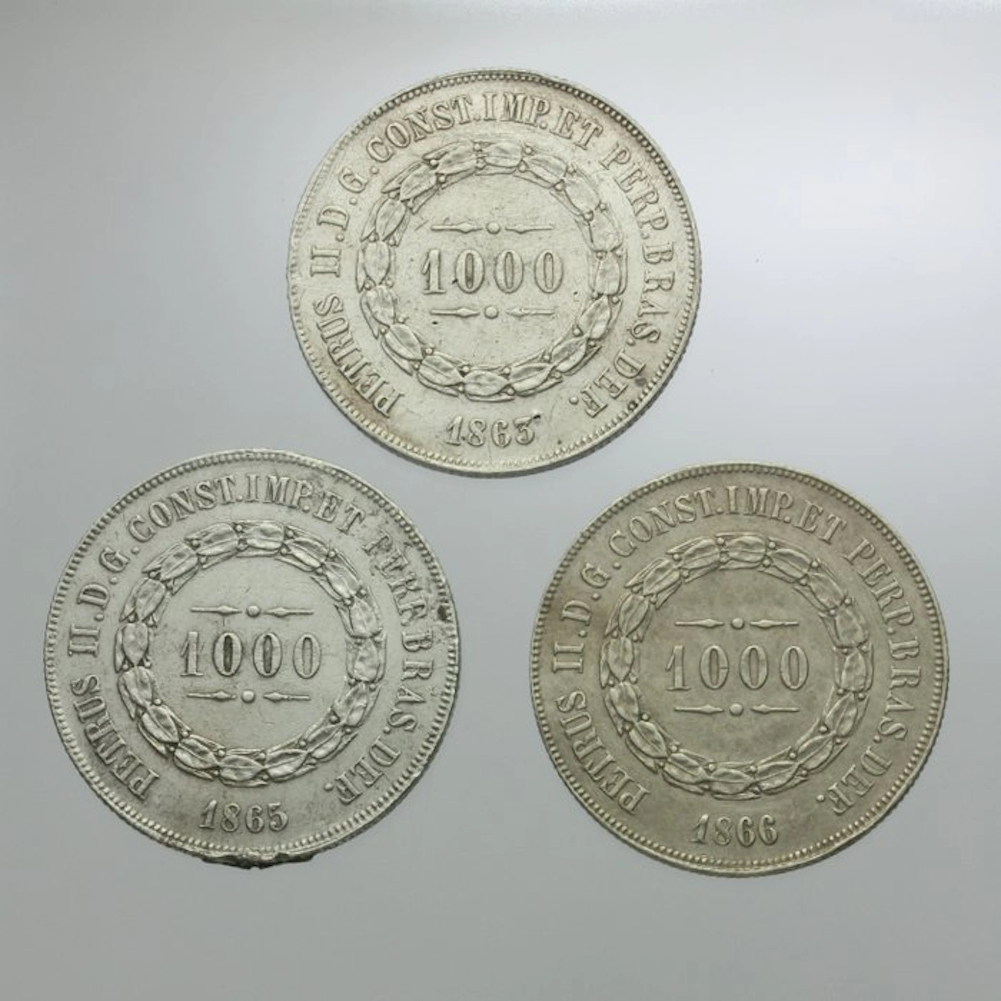 Brazil. Pedro II. 1000 Reis 1863-1865 (3 coins) (No reserve price)