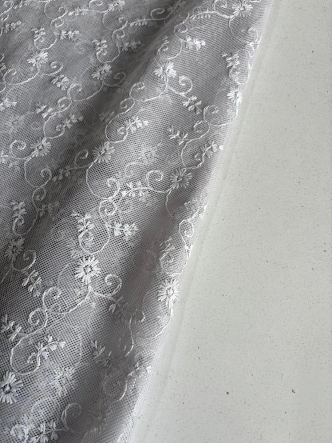 Luxurious curtain fabric: French embroidered tulle