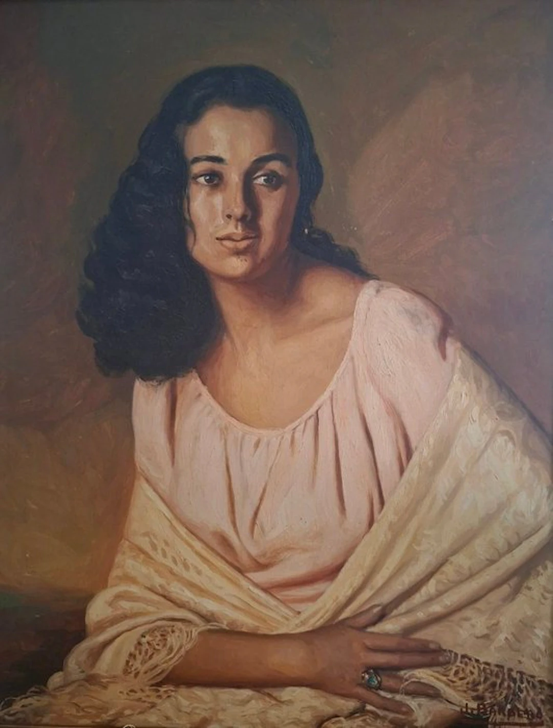 JUAN BARBERO MARTÍNEZ – Retrato femenino con mantón de...