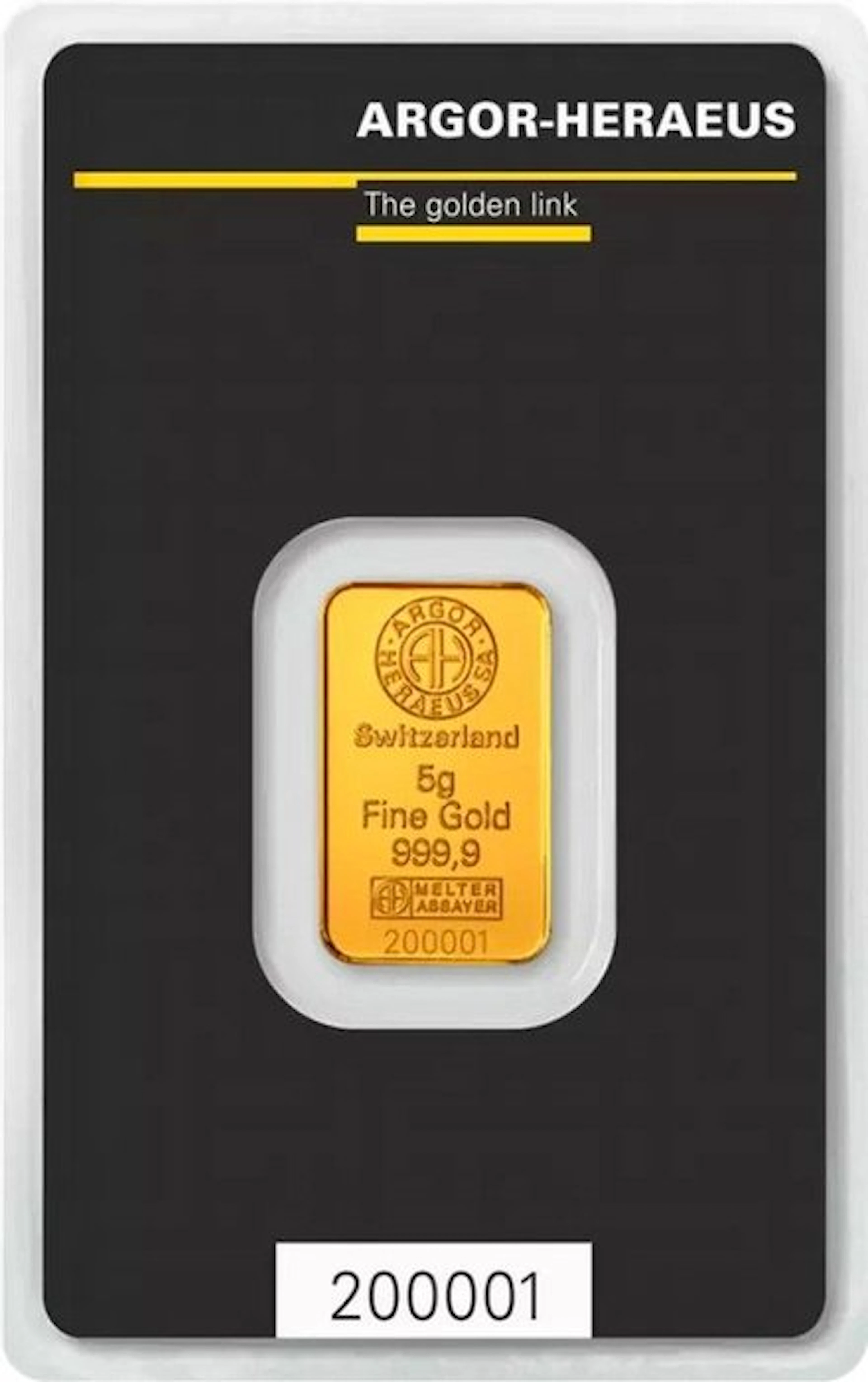 5 grams - Gold .999 - Argor-Heraeus, Switzerland - Sealed & with certificate