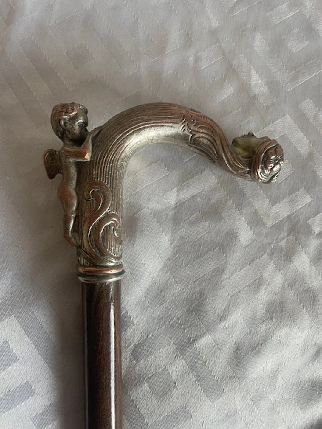 Walking stick - silver laminate, Wood, Brass