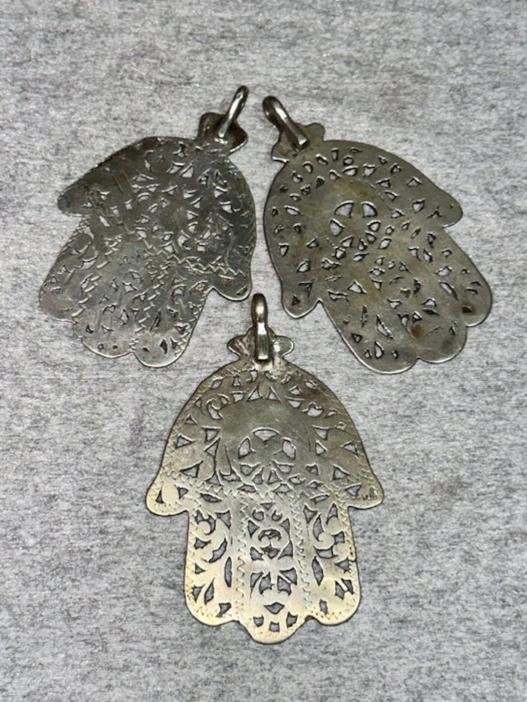 Three large Khamsa hand pendants - Silver - Tunisia - first half 20th century
