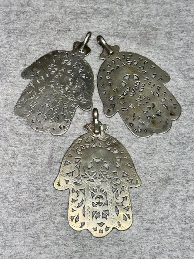 Three large Khamsa hand pendants - Silver - Tunisia - first half 20th century