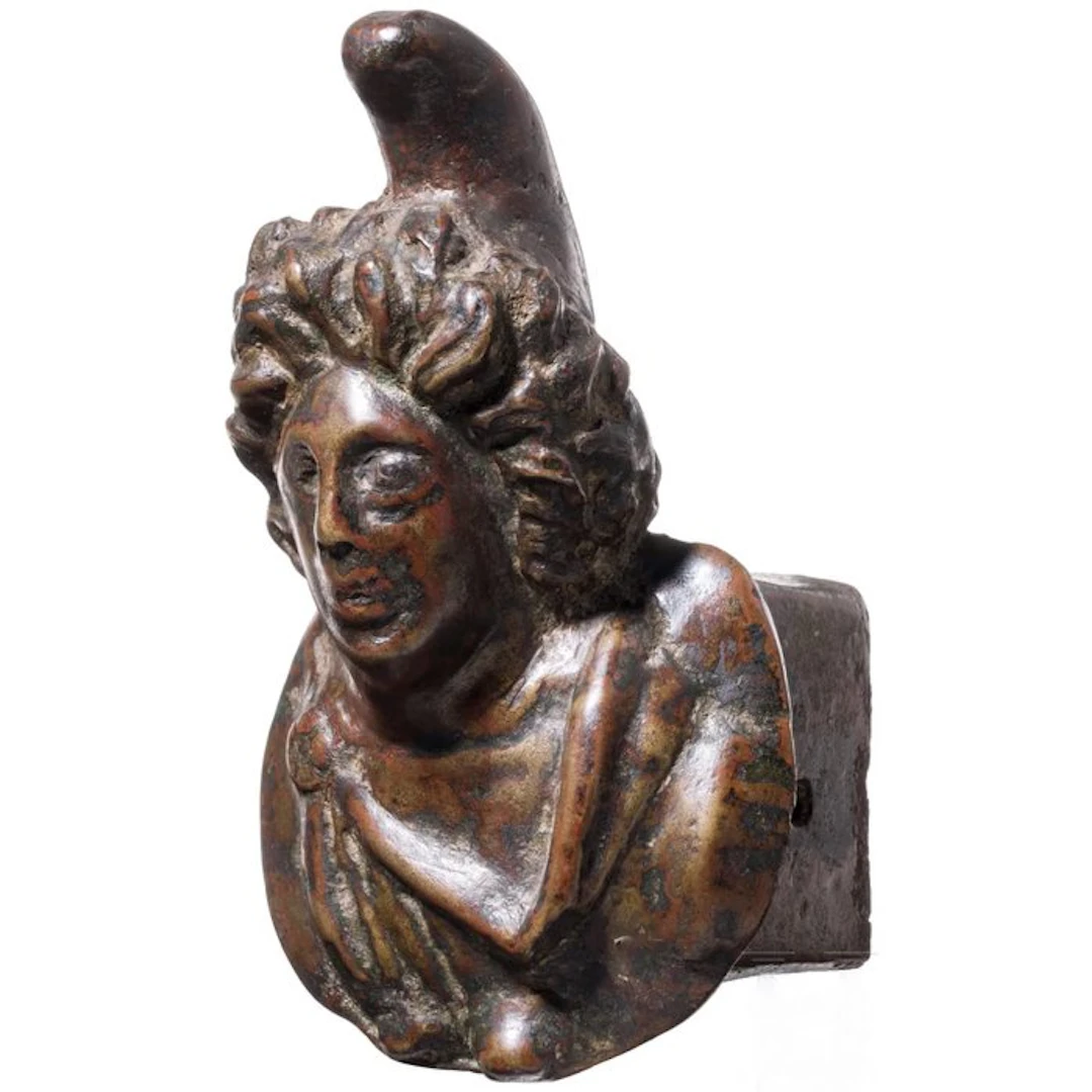 Ancient Roman Bronze Very fine chariot fitting with a bust of Attis