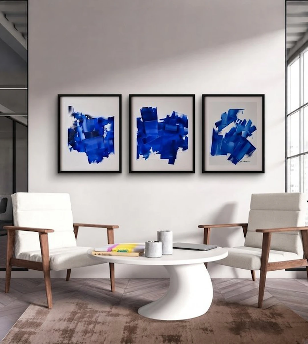 Dam Domido - Triptych-Ready to hang-Bleu Klein-150x61 cm