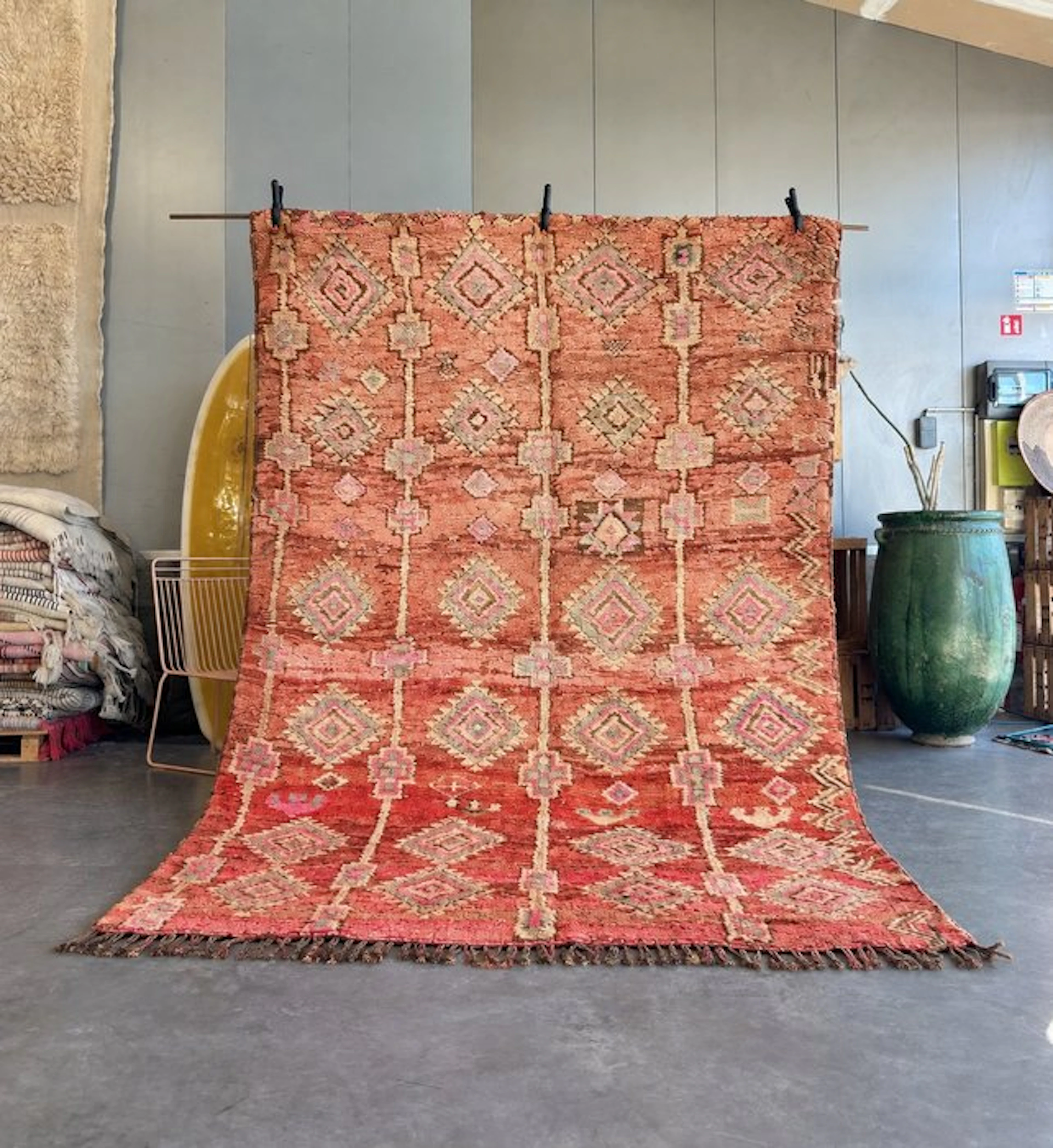 Moroccan Berber Rug – Terracotta Wool – Pastel Geometric...