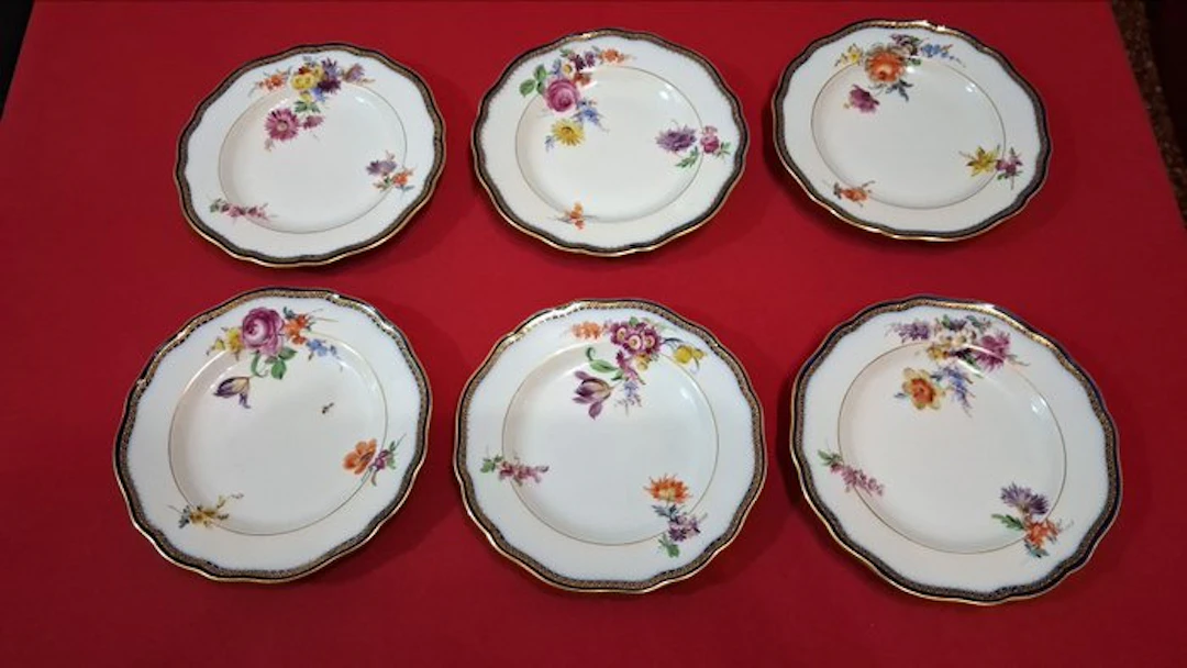 Table service for 6 (6) - Porcelain - Meissen dessert service