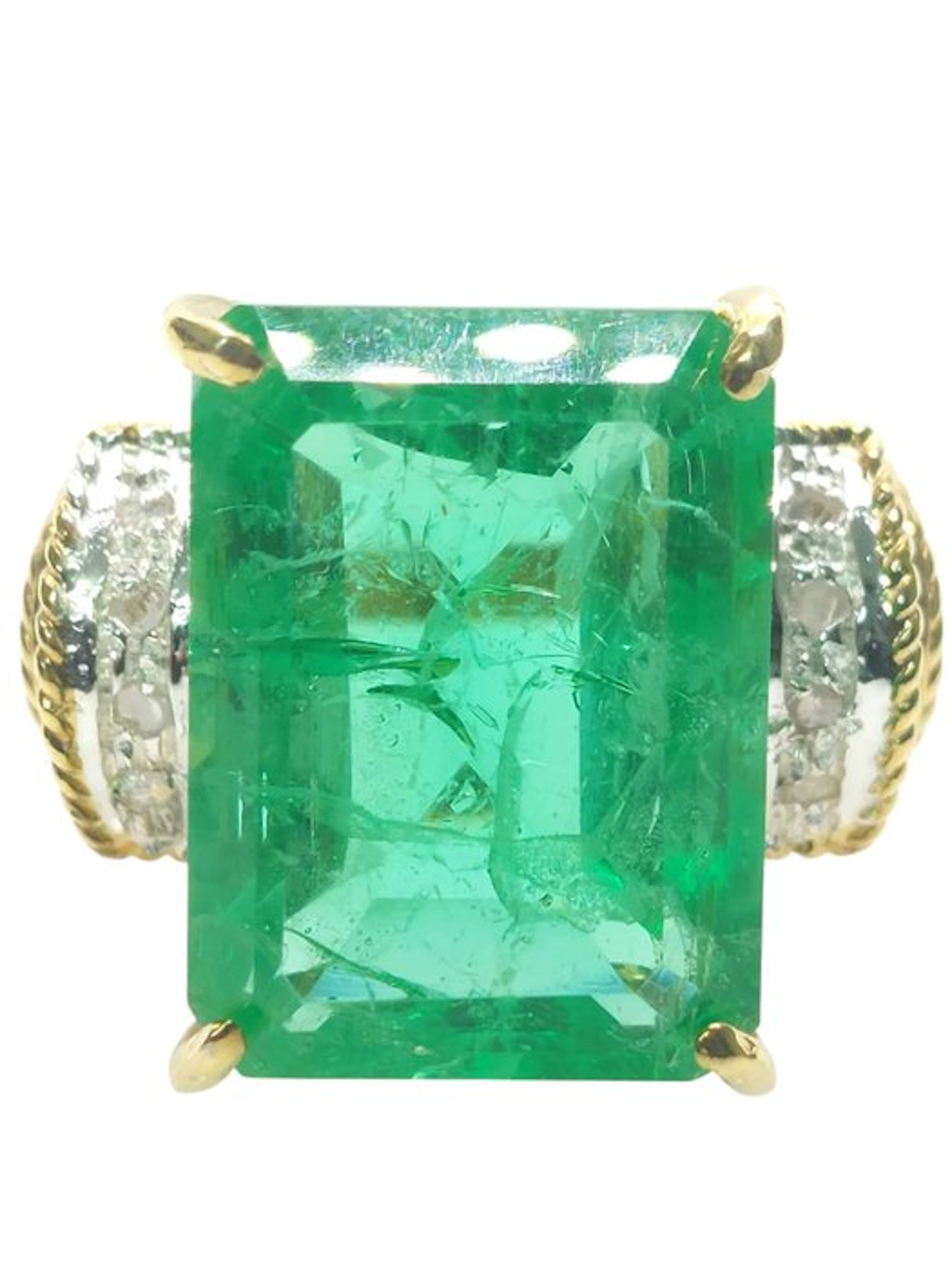 No reserve price - Ring - 9 kt. Silver, Yellow gold Emerald - Diamond