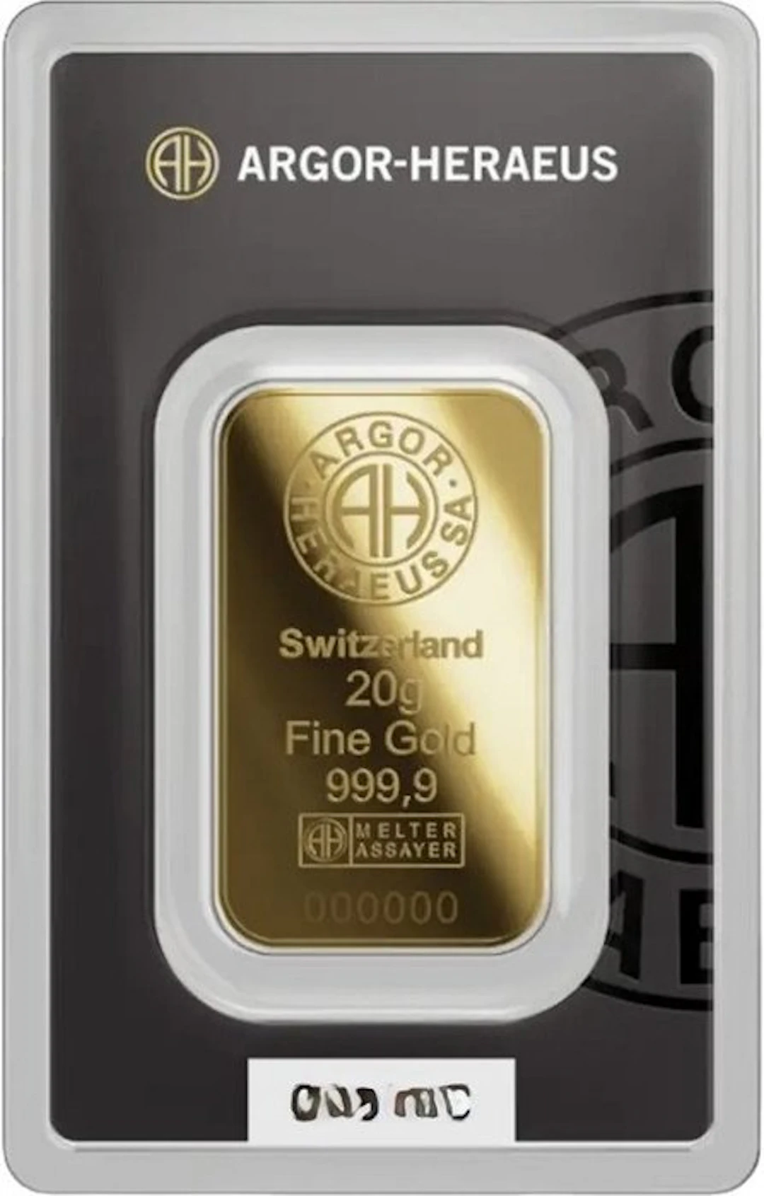 20 grams - Gold .999 - Argor-Heraeus, Switzerland - Sealed & with certificate