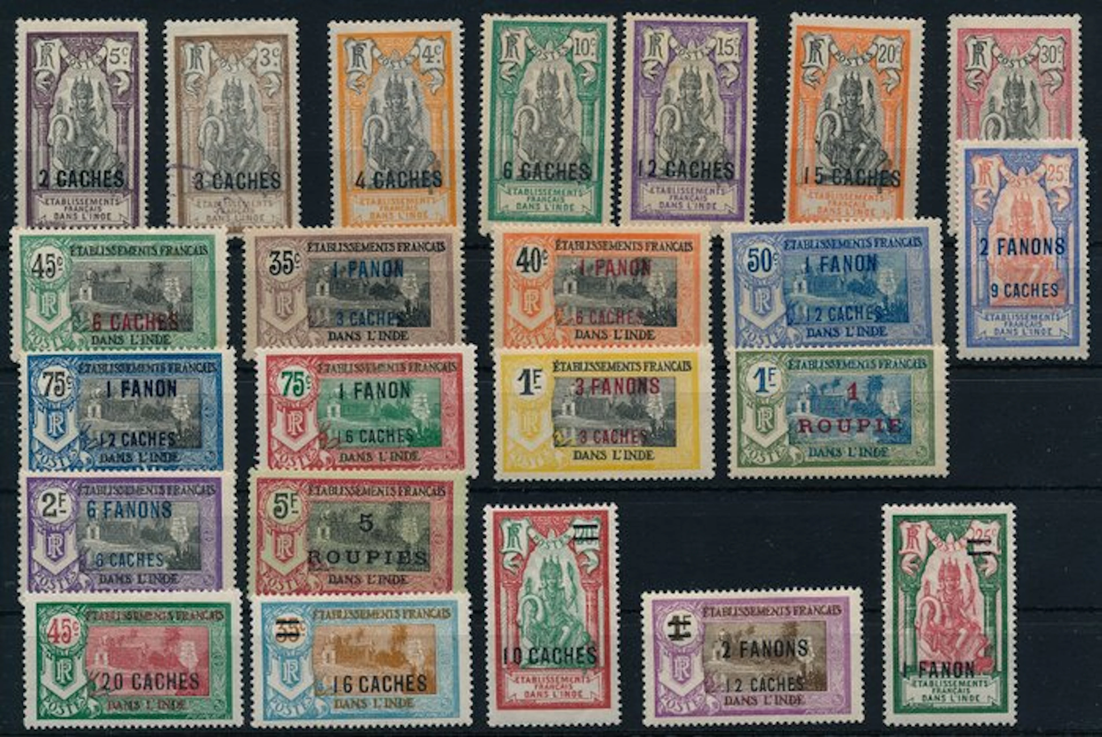 French India 1923/1942 - Lots on plug-in cards, including complete issues.