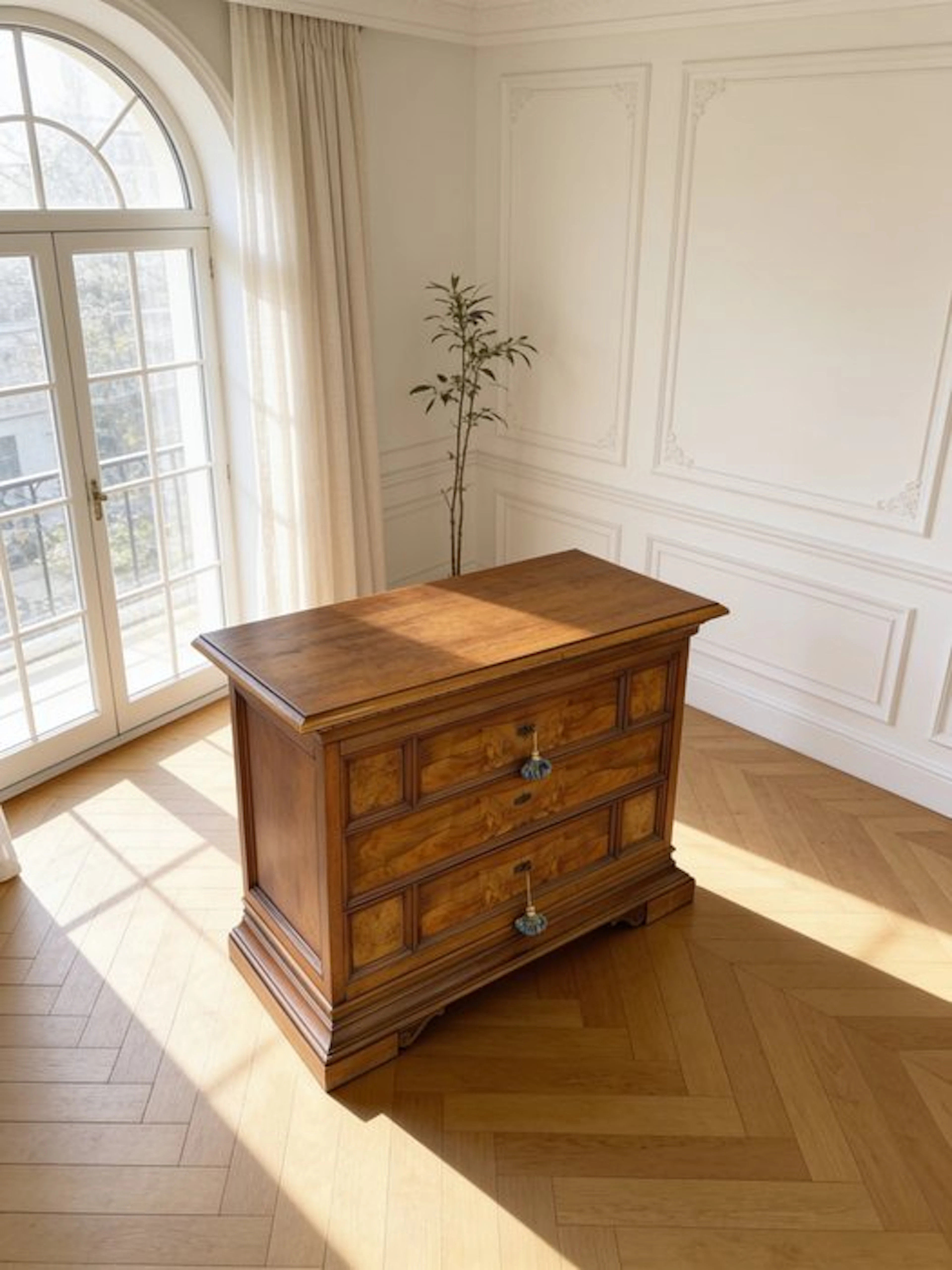 Chest of drawers - Wood, Brass, Walnut, Burr walnut