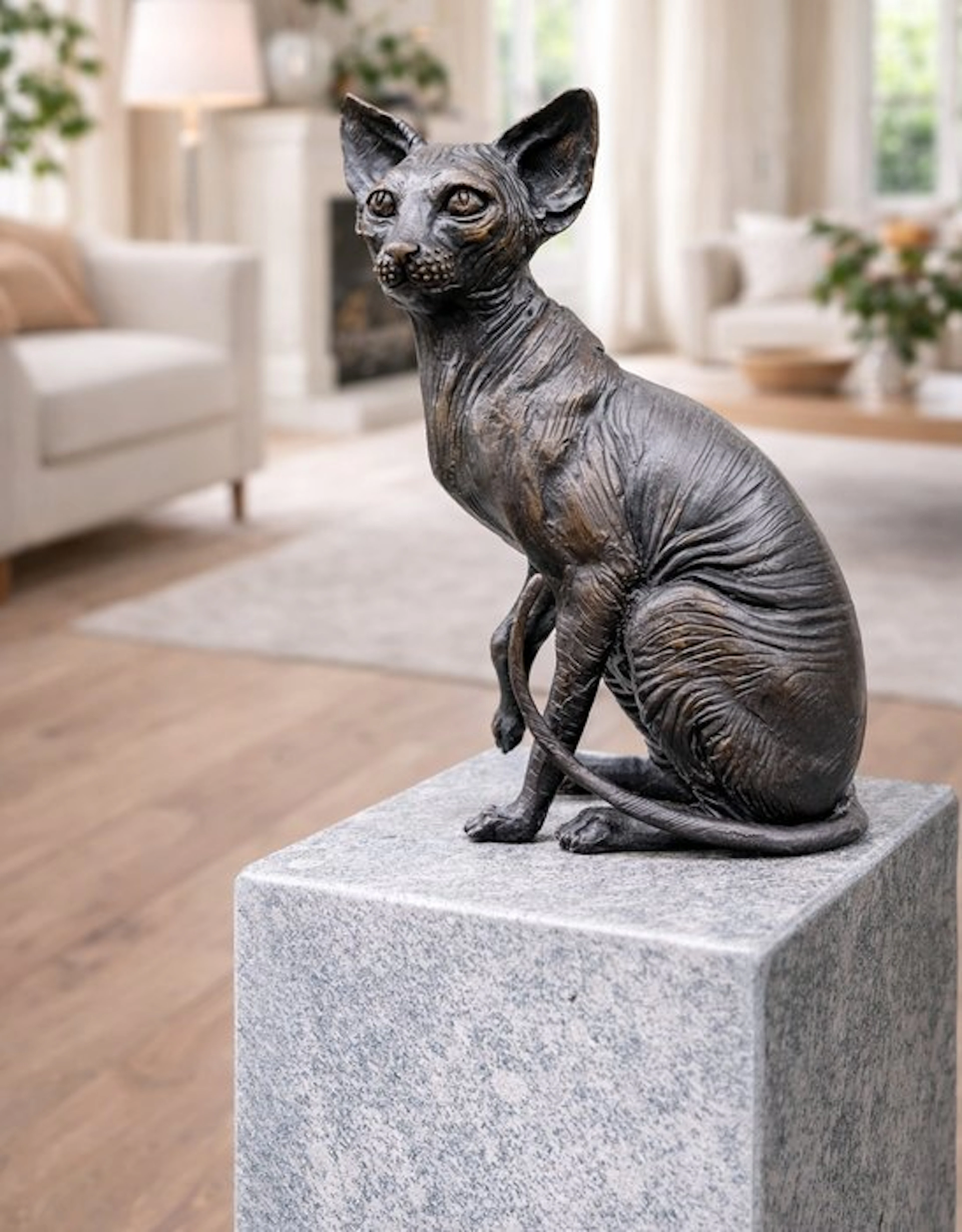 Statue, Bronze Sphynx Cat Hand-Crafted - 21.5 cm - Bronze - 2026