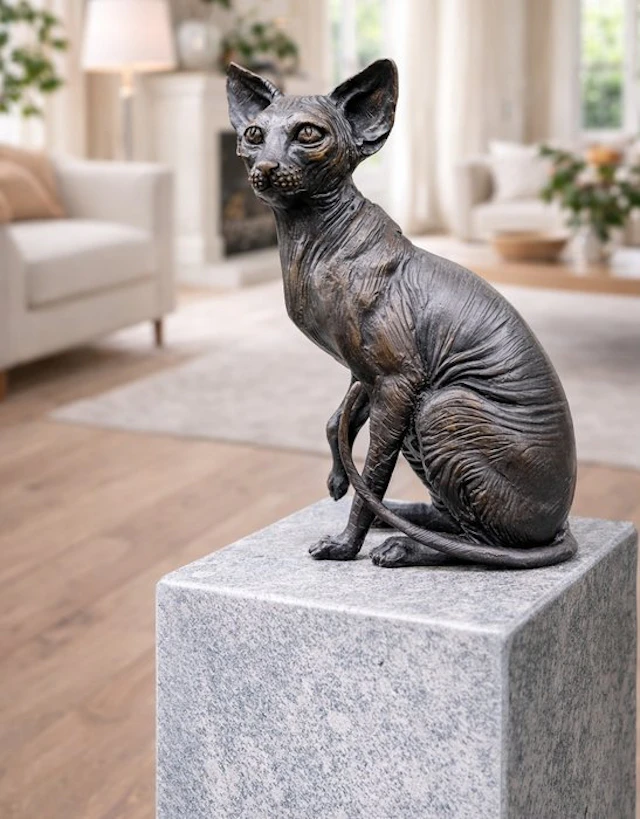 Statue, Bronze Sphynx Cat Hand-Crafted - 21.5 cm - Bronze - 2026