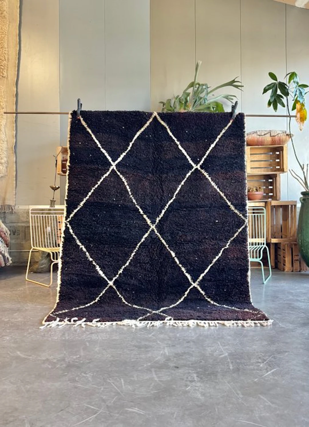 Moroccan Beni Ouarain Rug – Handmade Wool Carpet – Dark...