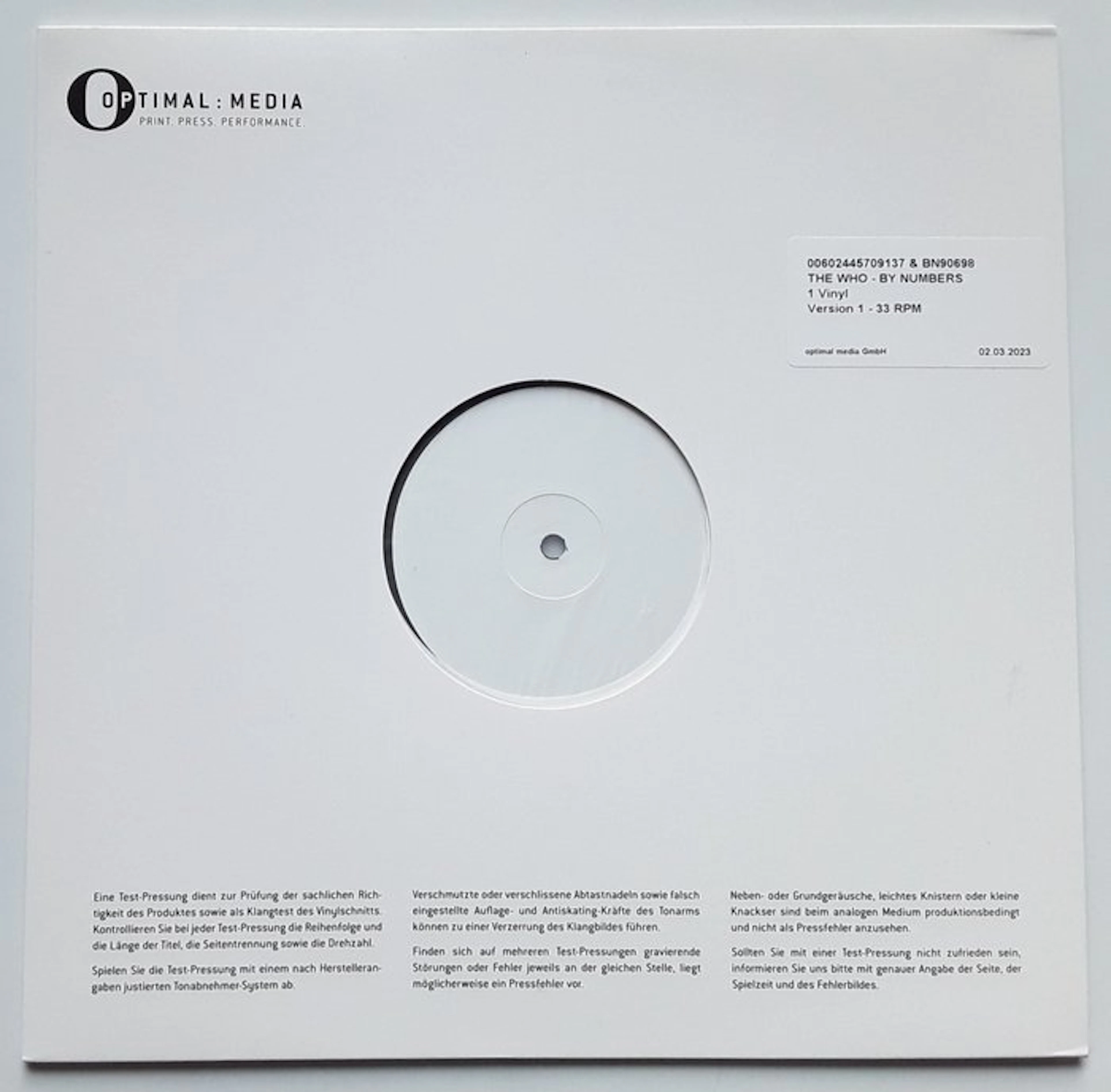 Who - LP - EU - By Numbers - TESTPRESSING - Half Speed...