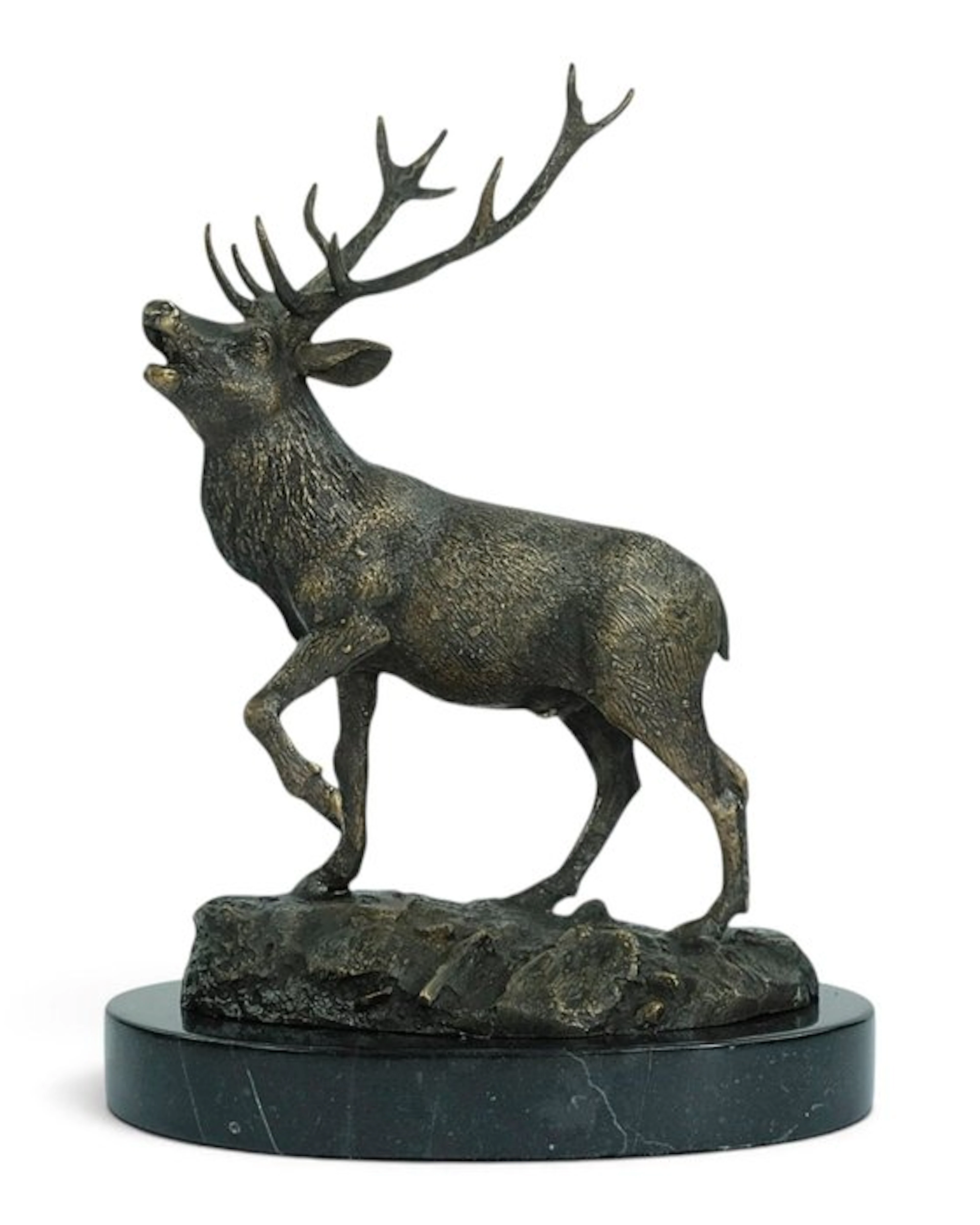 Sculpture, Braying red deer - 2,5 kg - 25 cm - Bronze, Marble