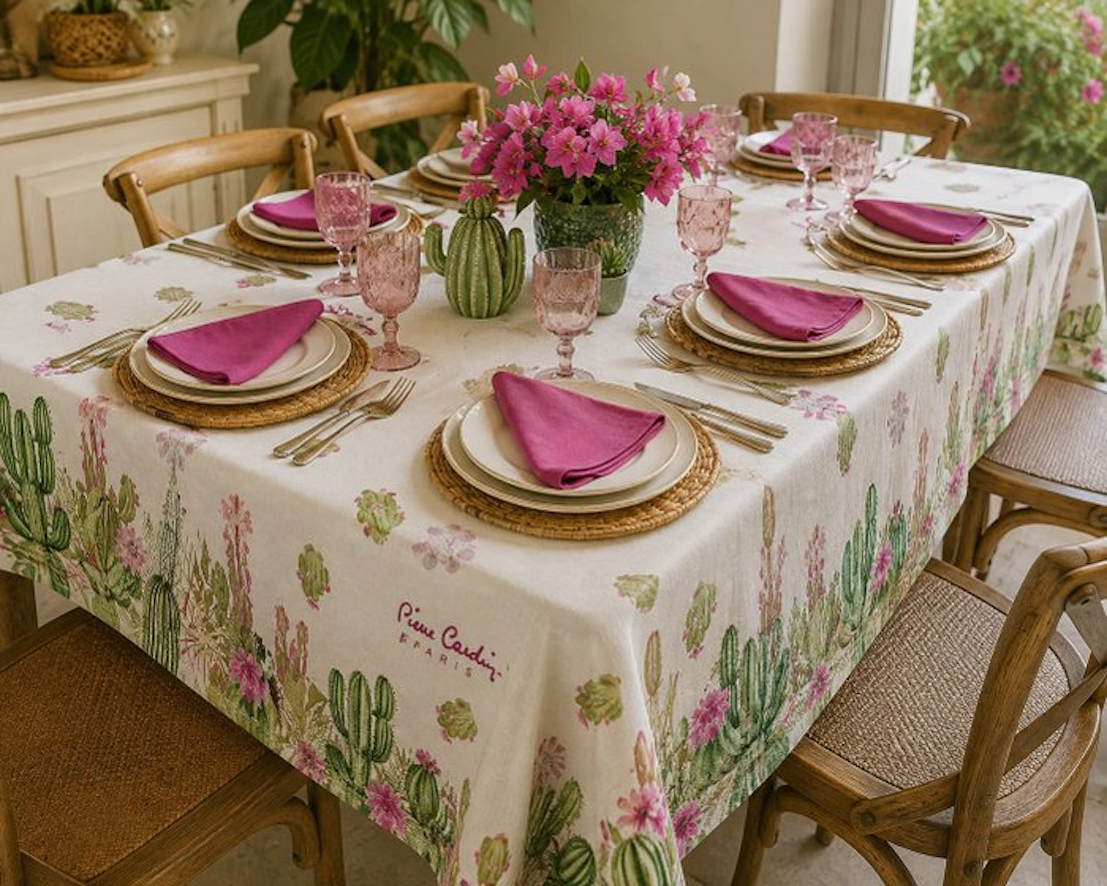 Elegant floral tablecloth with a cactus pattern