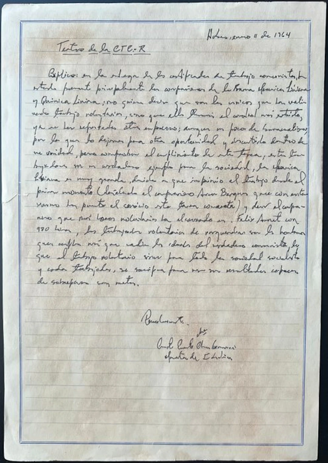 Signed ; Che Guevara - Original handwritten document...